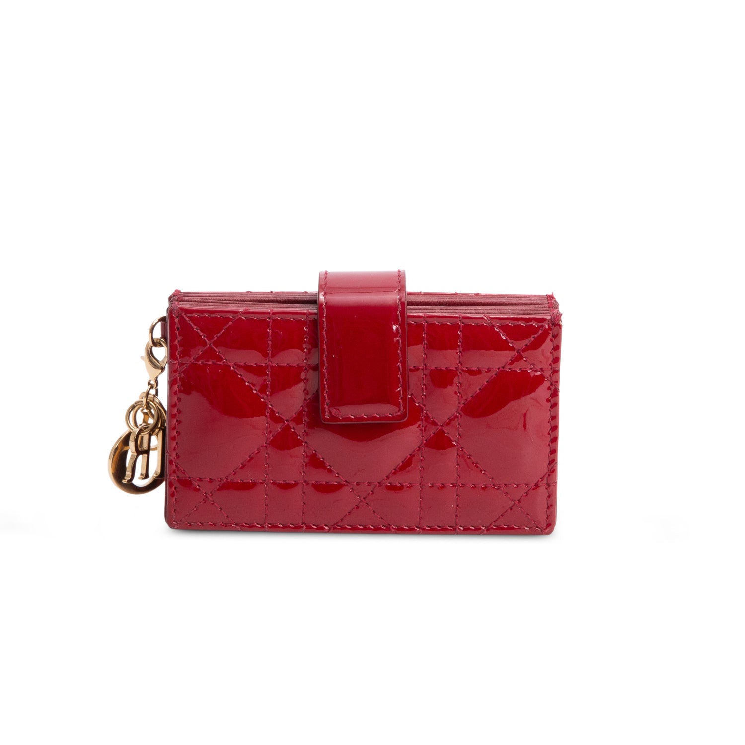Christian Dior 2021 Red Patent Leather Cannage Monochrome Lady Dior Jasmine 5-Gusset Card Holder