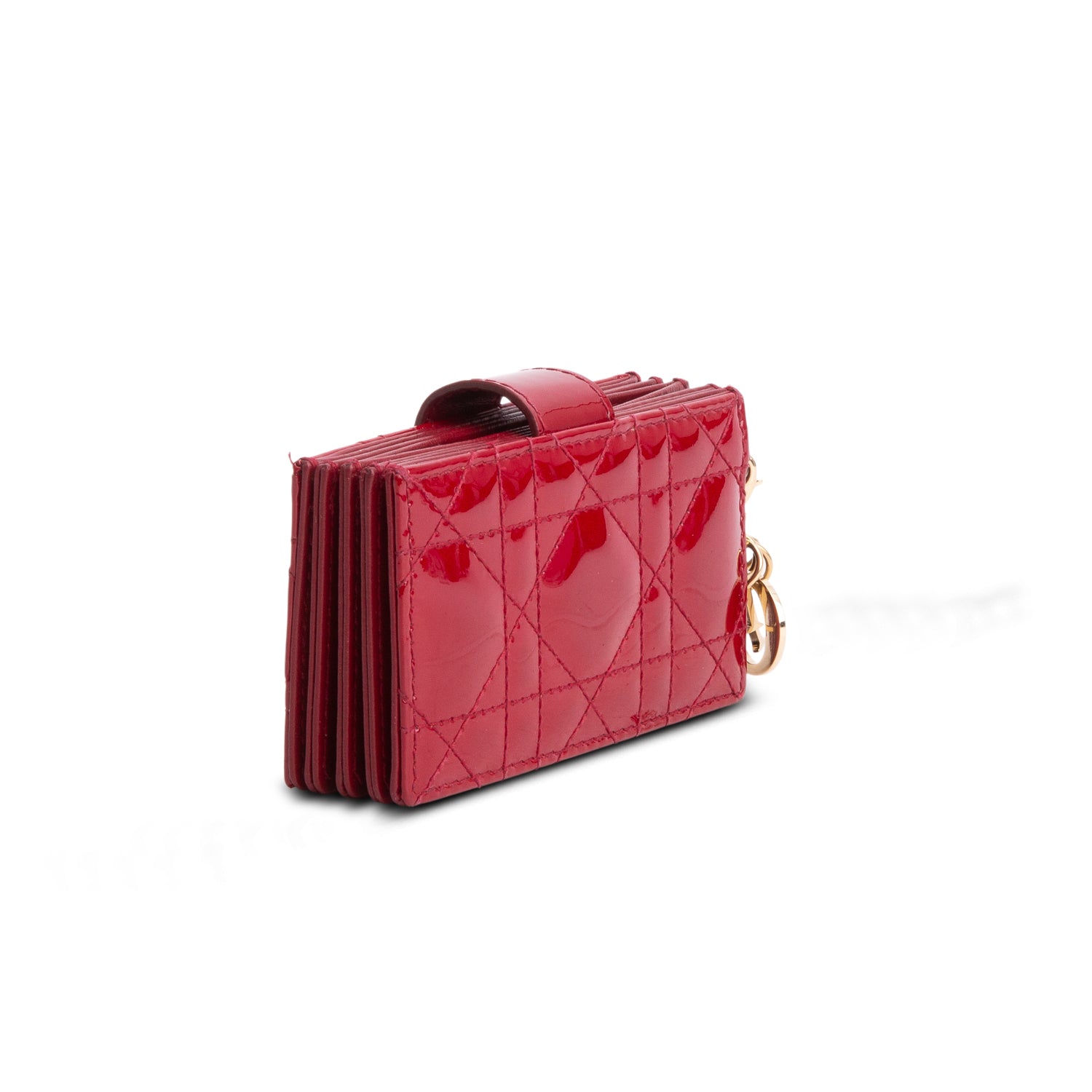 Christian Dior 2021 Red Patent Leather Cannage Monochrome Lady Dior Jasmine 5-Gusset Card Holder