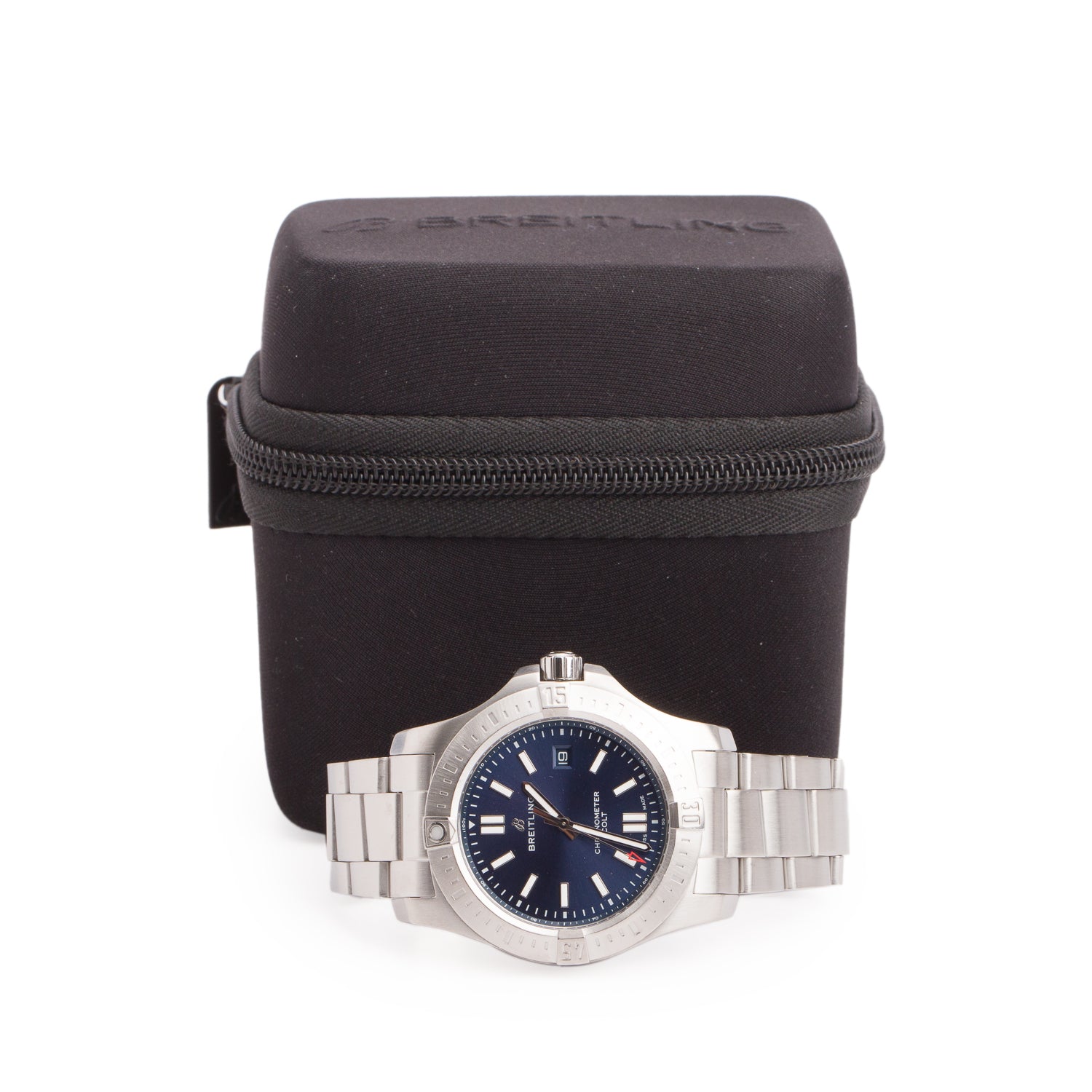 Breitling Stainless Steel Chronomat Colt 44 MM Automatic Watch Blue Dial A17388 w/ Case