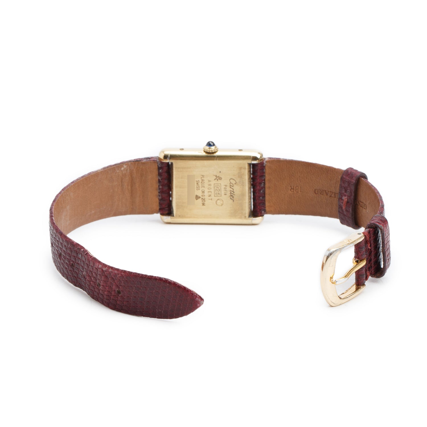 Cartier Vintage 18k Gold Vermeil Sterling Silver Argent Must de Cartier Tank Quartz Watch Burgundy Dial