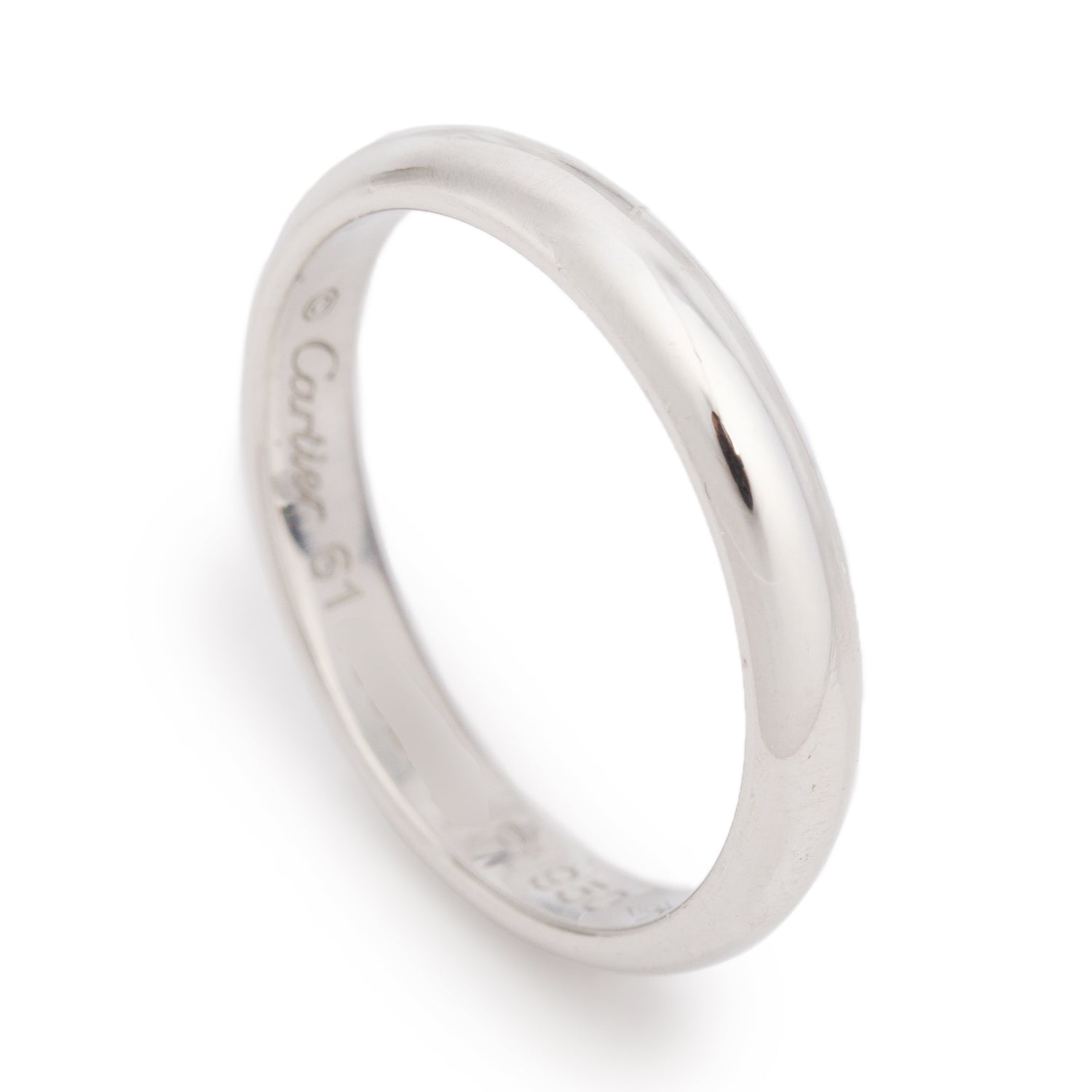 Cartier Platinum 1895 3.5 MM Wedding Band Ring, Size 61 9.5