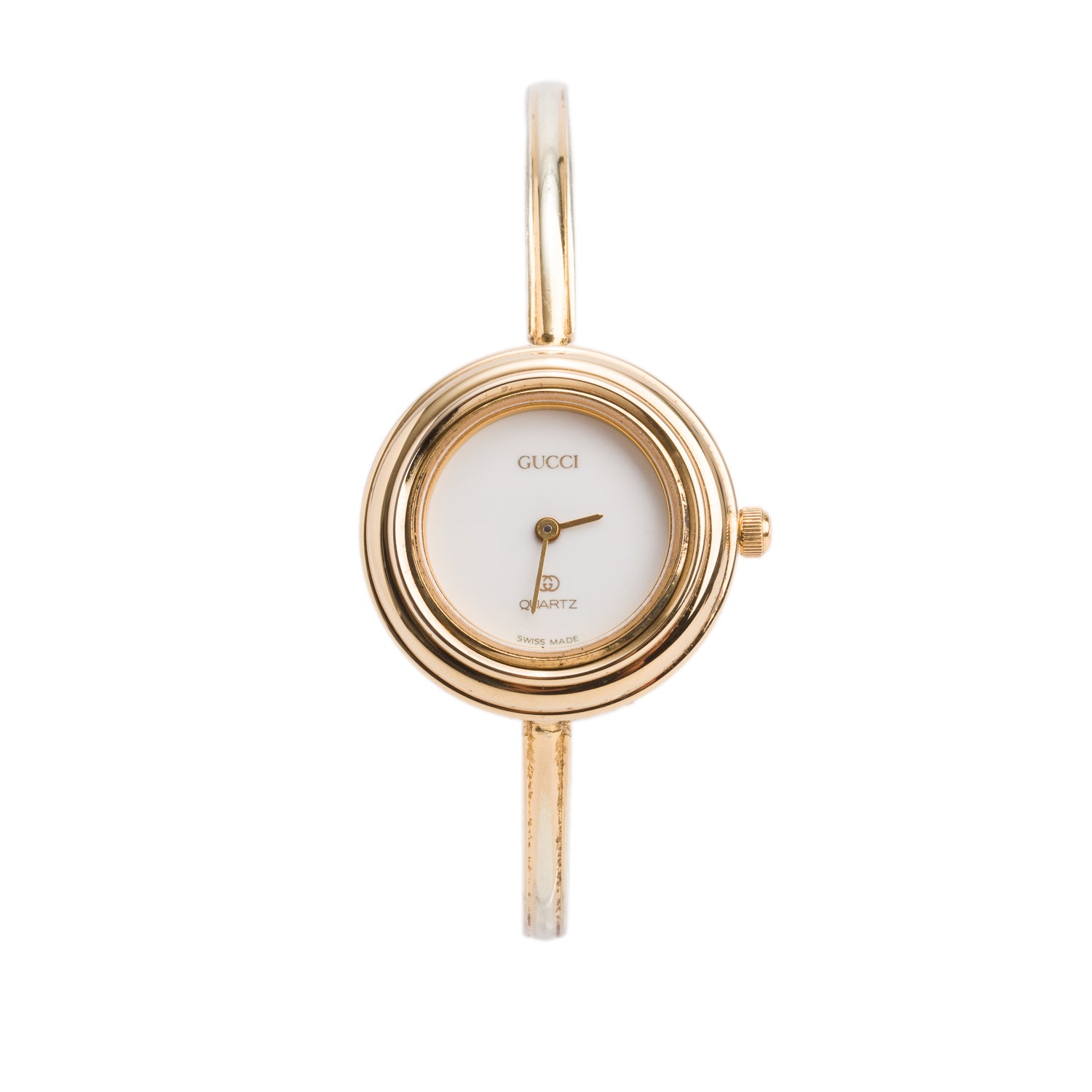 Gucci Gold Plated Stainless Steel 1100 Series 26 MM Watch White Dial w/ Box & 12 Multicolour Bezels