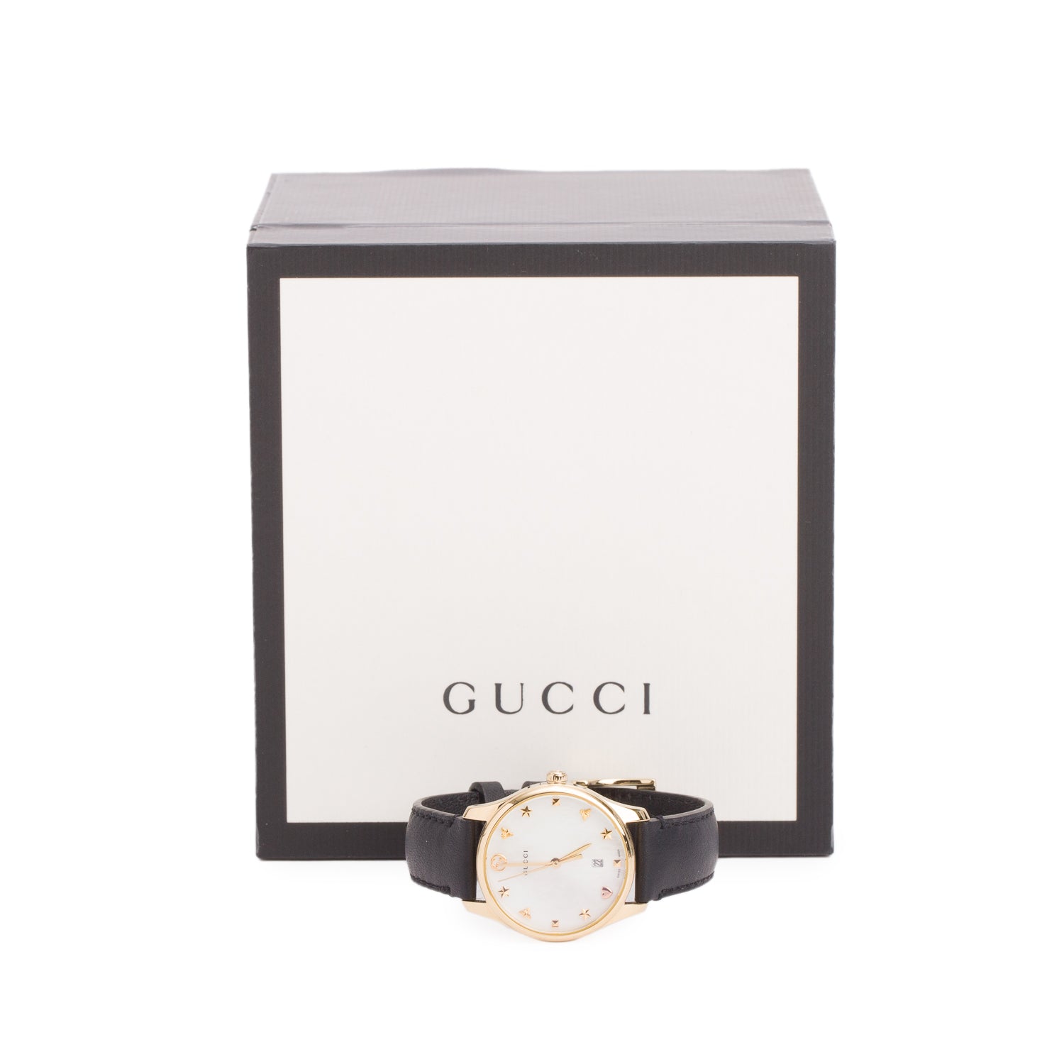 Gucci Gold Plated Stainless Steel G-Timeless 29 MM Quartz Watch Mother of Pearl Dial w/ Box