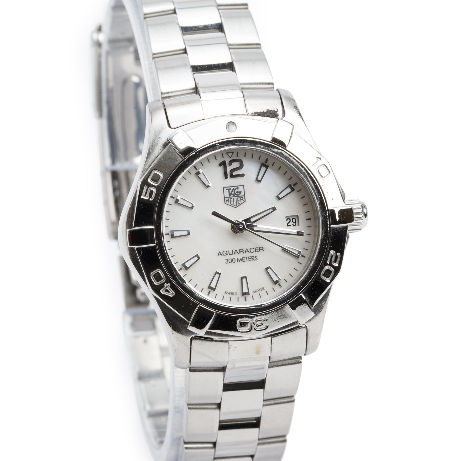 Tag Heuer Stainless Steel Aquaracer 27 MM Watch Mother of Pearl WAF1414