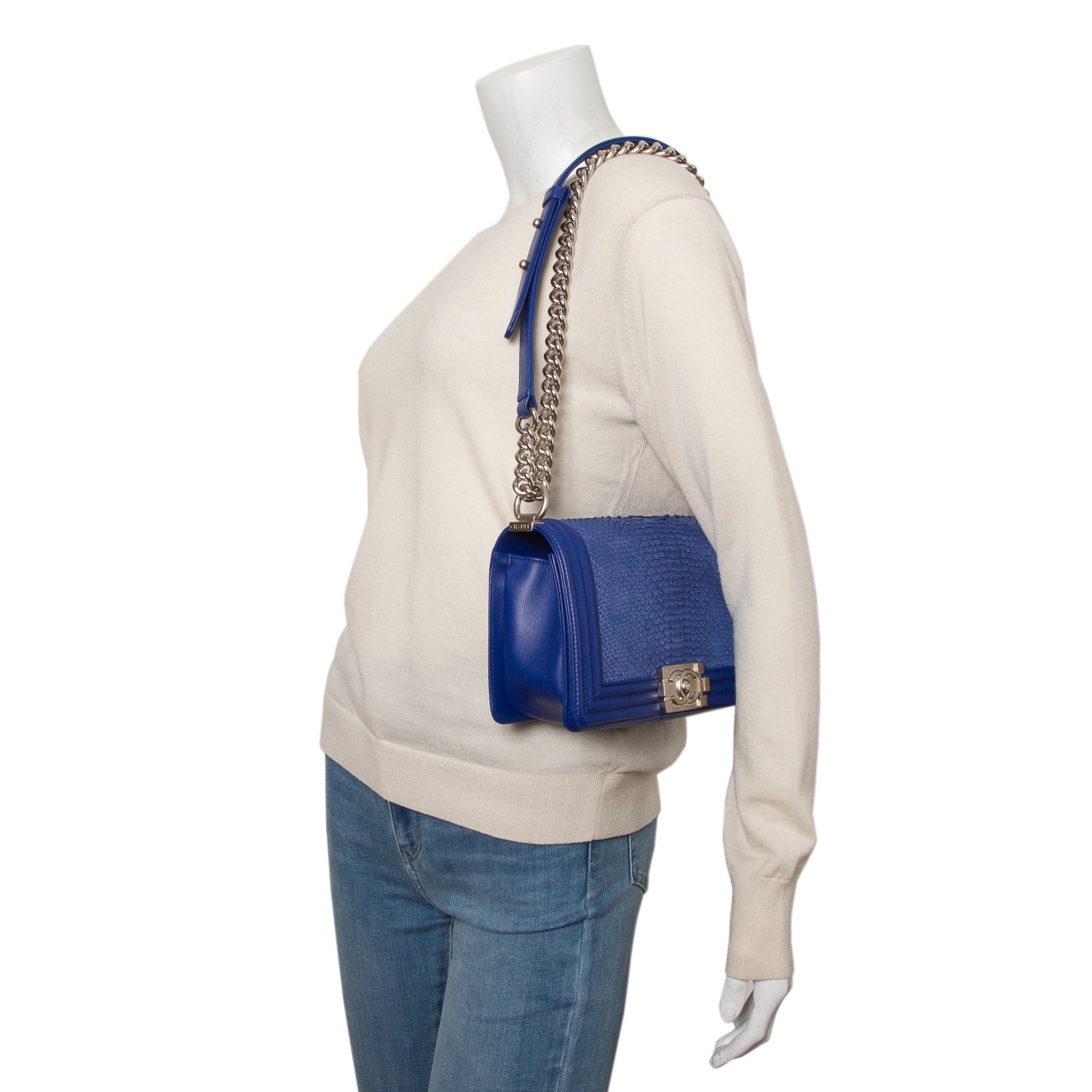 Chanel Blue Python Calfskin Medium Boy Bag w/ Box & Receipt