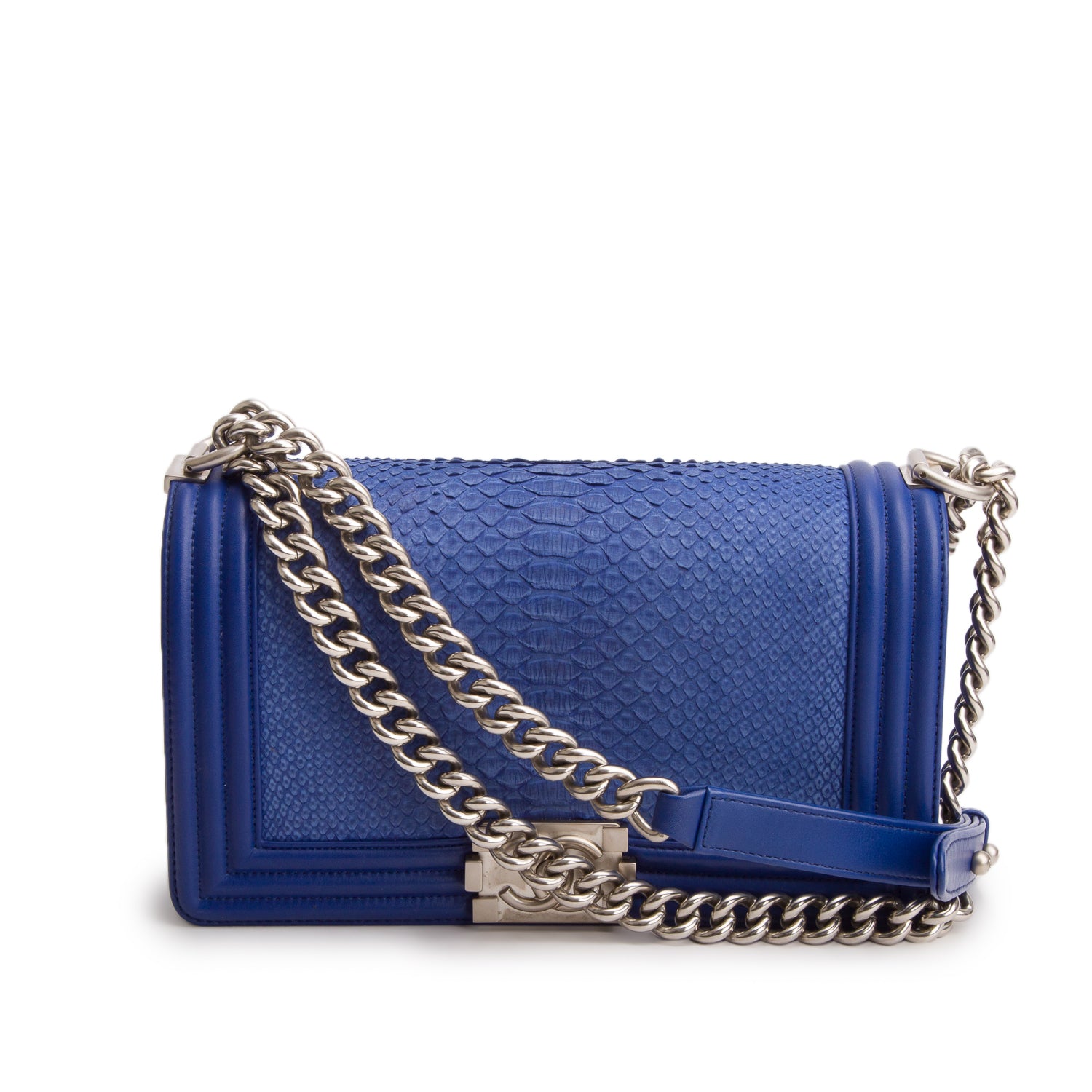 Chanel Blue Python Calfskin Medium Boy Bag w/ Box & Receipt