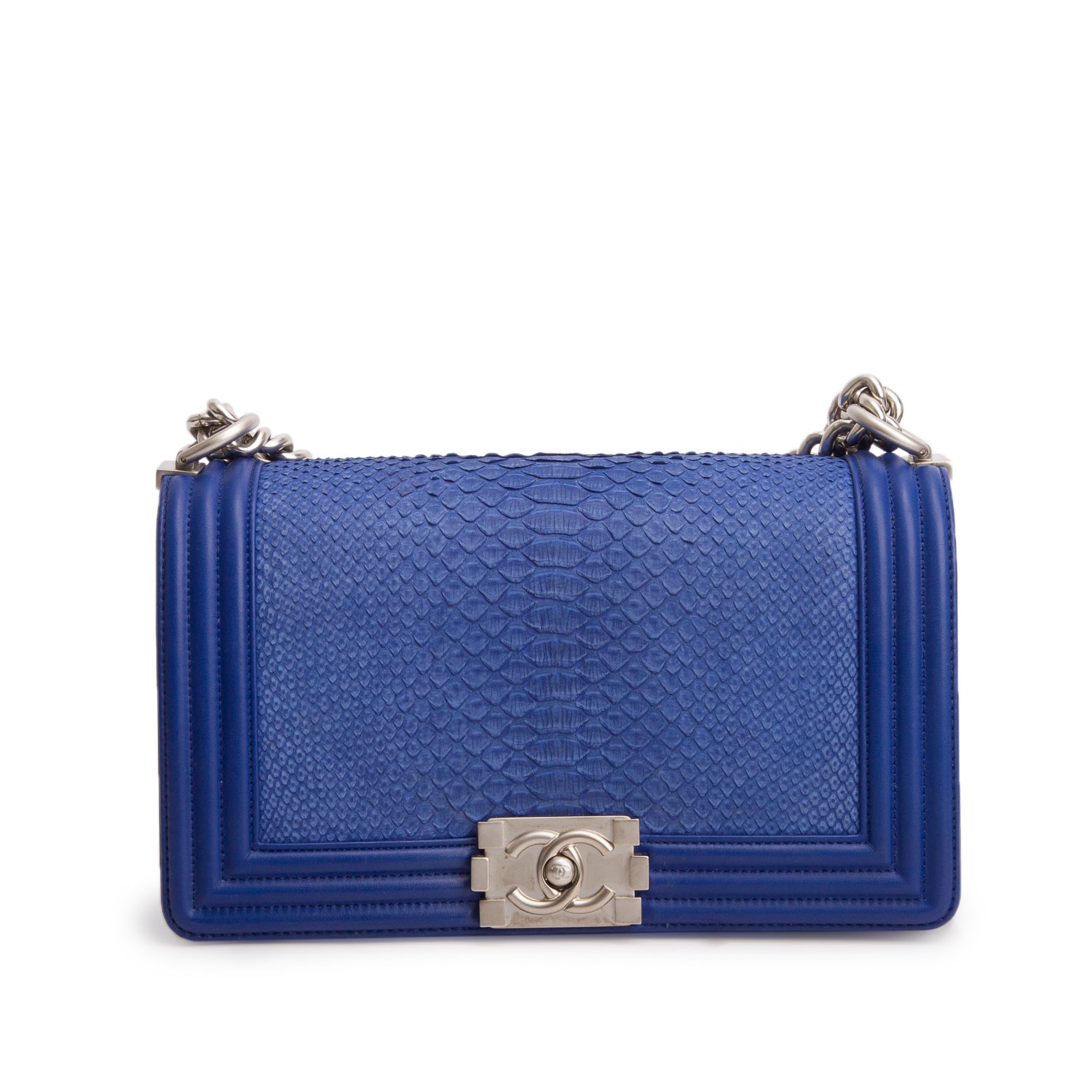 Chanel Blue Python Calfskin Medium Boy Bag w/ Box & Receipt