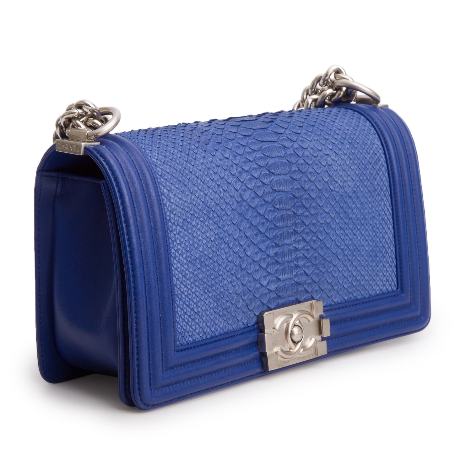 Chanel Blue Python Calfskin Medium Boy Bag w/ Box & Receipt