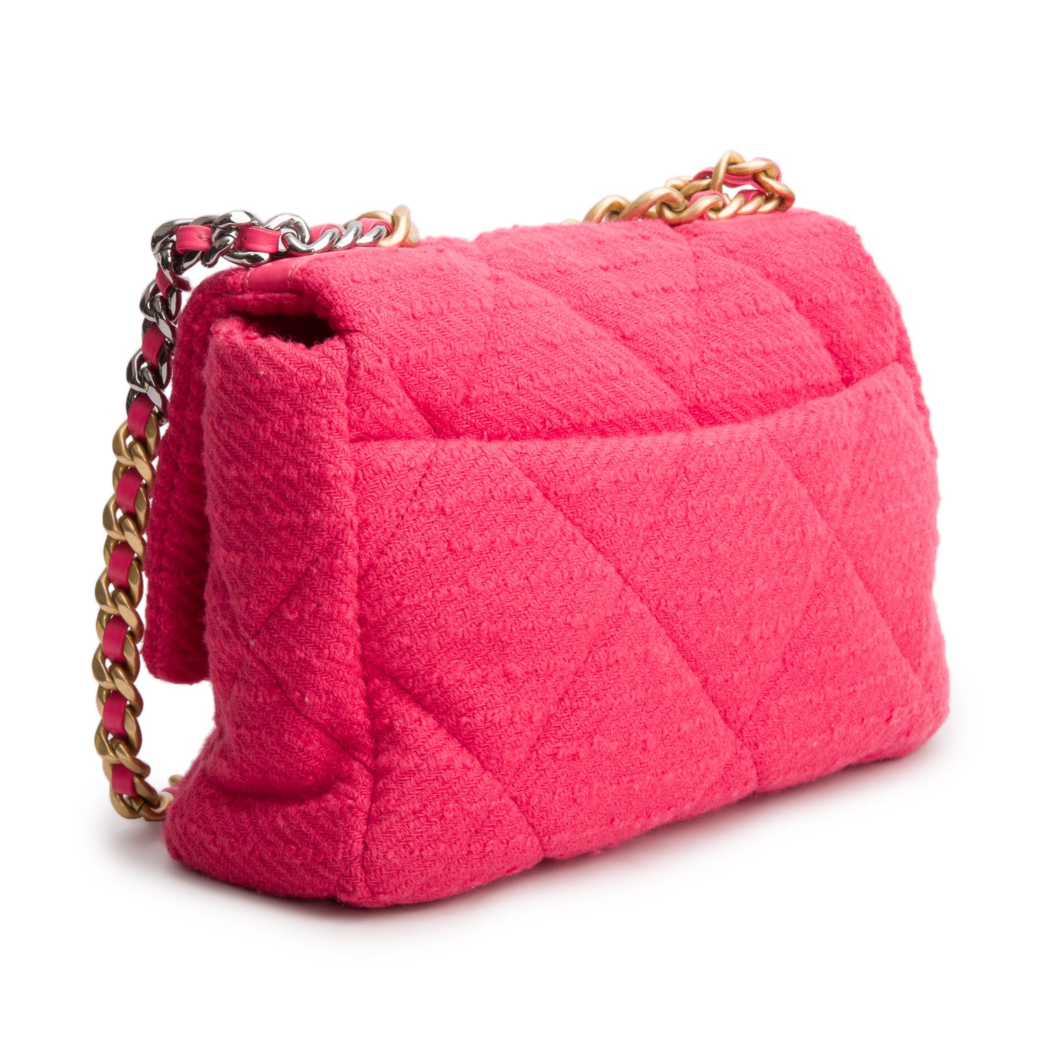Chanel 2020 Pink Tweed Quilted Large 19 Flap Bag w/ Box & Authenticity Card