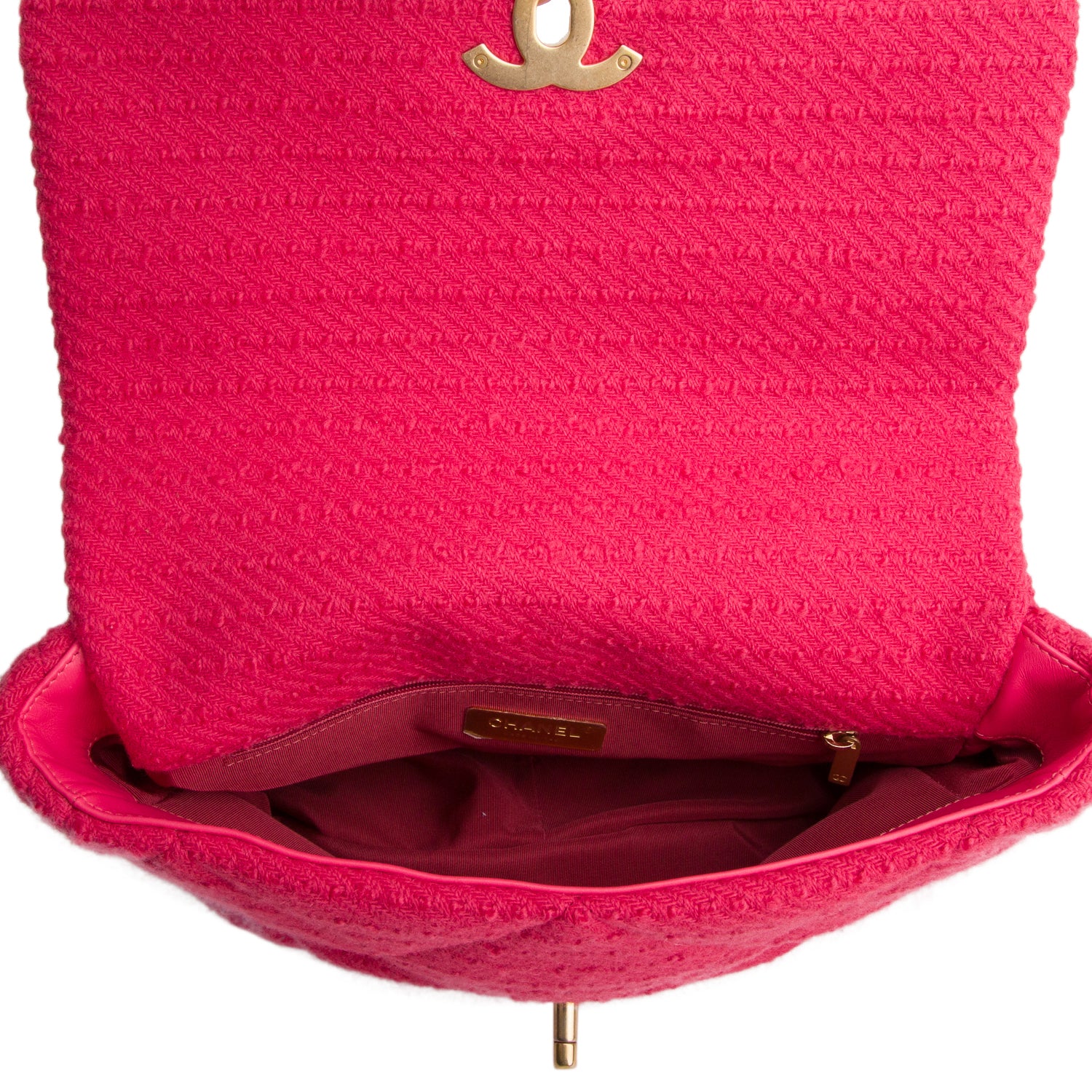 Chanel 2020 Pink Tweed Quilted Large 19 Flap Bag w/ Box & Authenticity Card