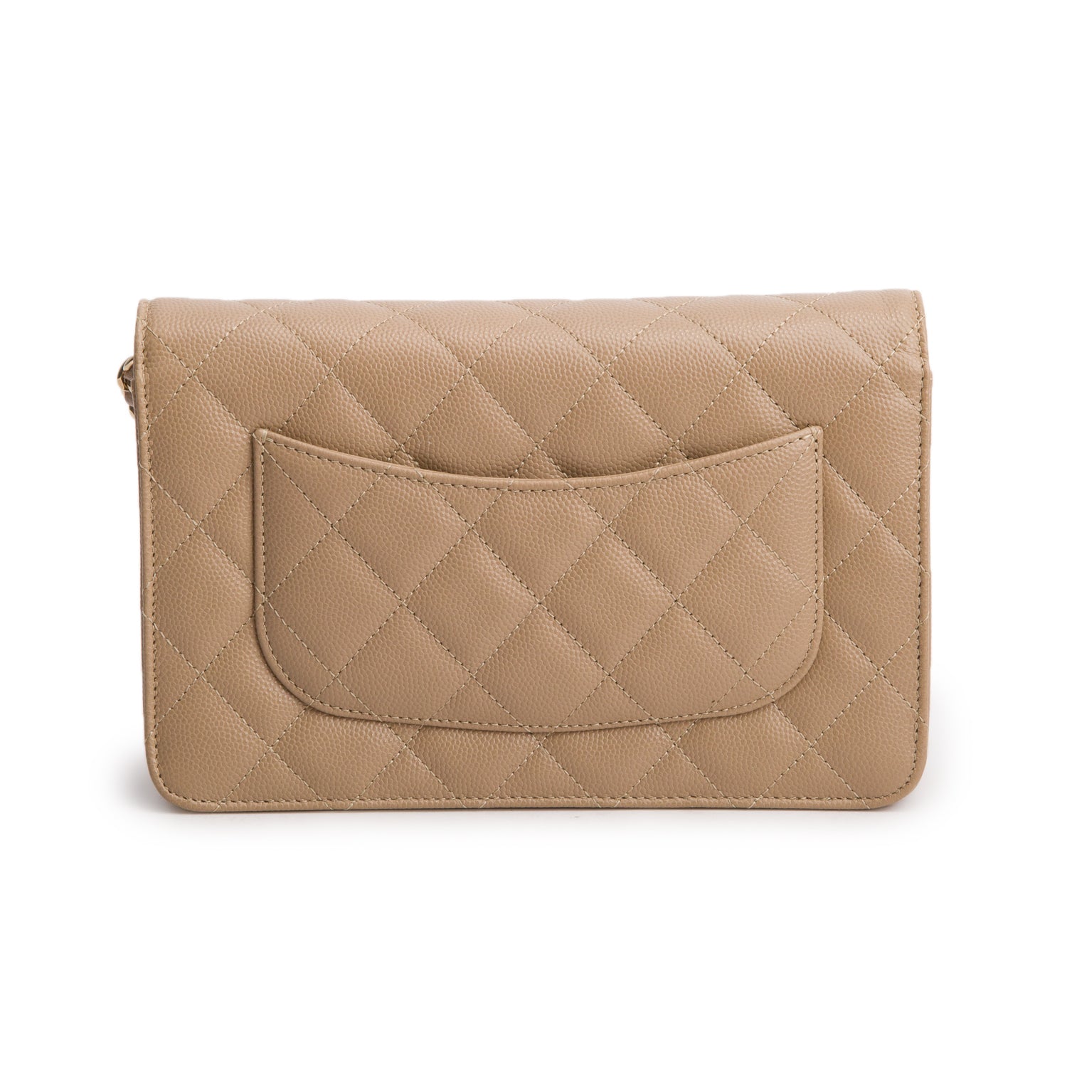 Chanel Beige Caviar Quilted Classic Wallet on Chain w/ Box