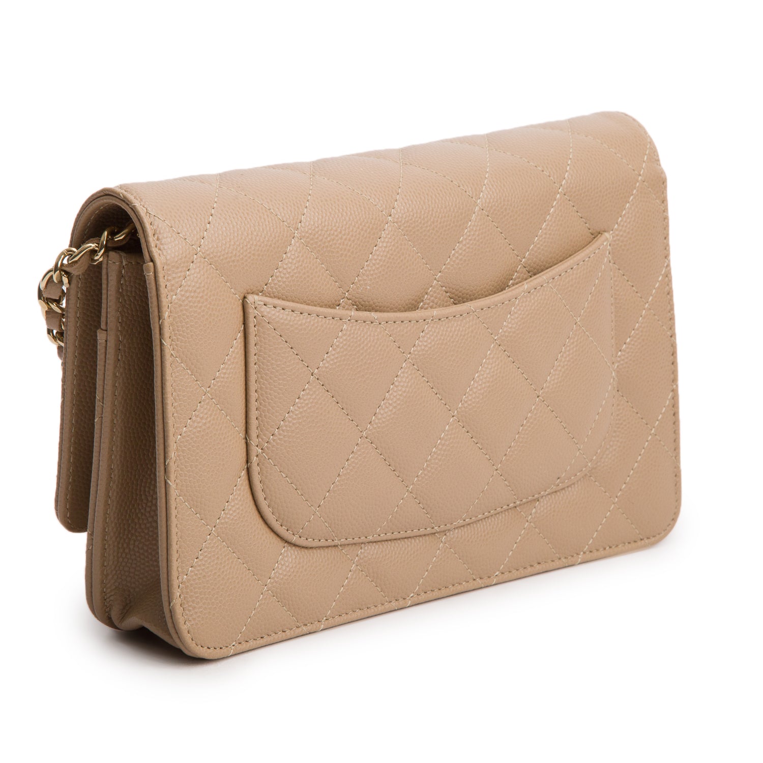 Chanel Beige Caviar Quilted Classic Wallet on Chain w/ Box