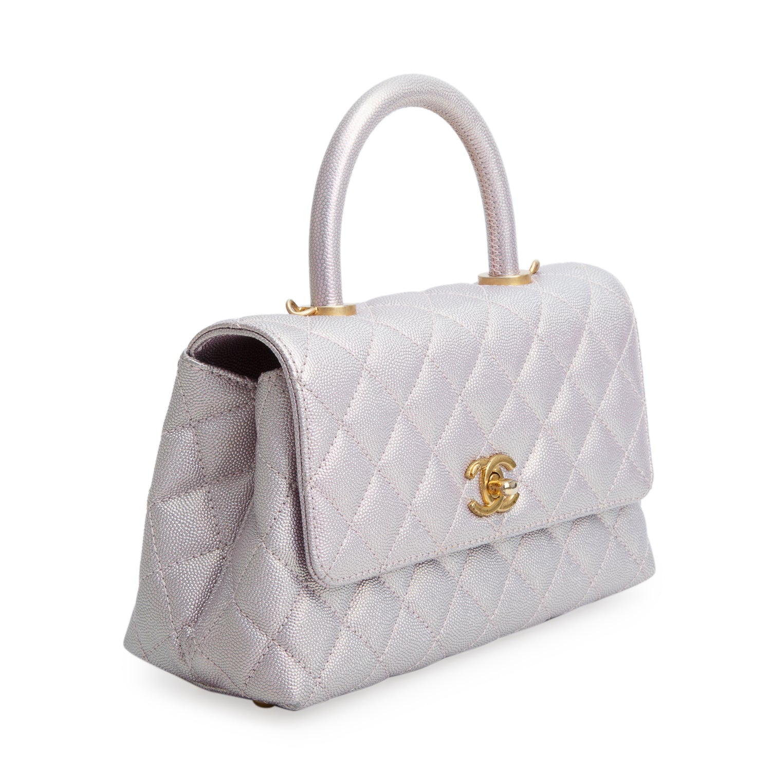 Chanel Metallic Pink Caviar Quilted Mini Coco Top Handle Flap Bag