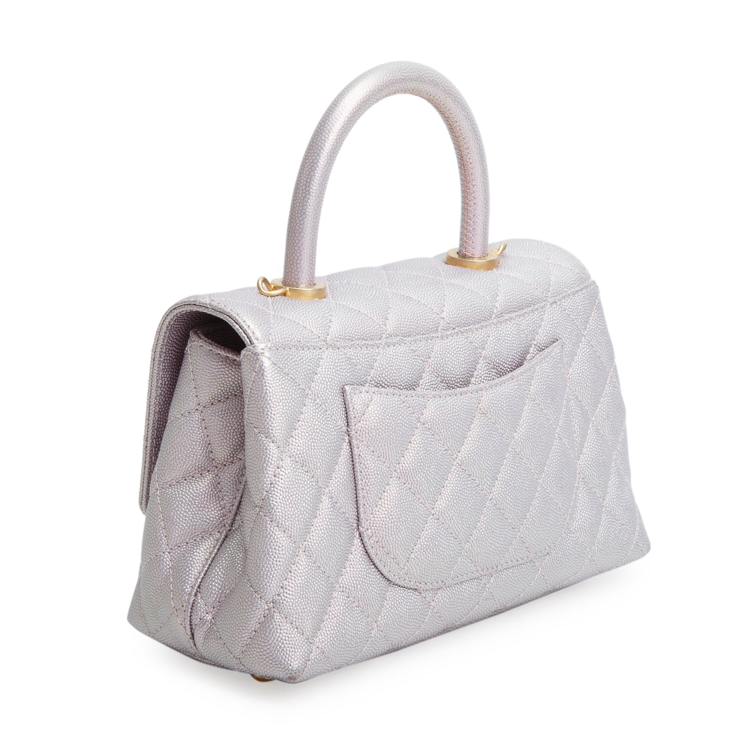 Chanel Metallic Pink Caviar Quilted Mini Coco Top Handle Flap Bag