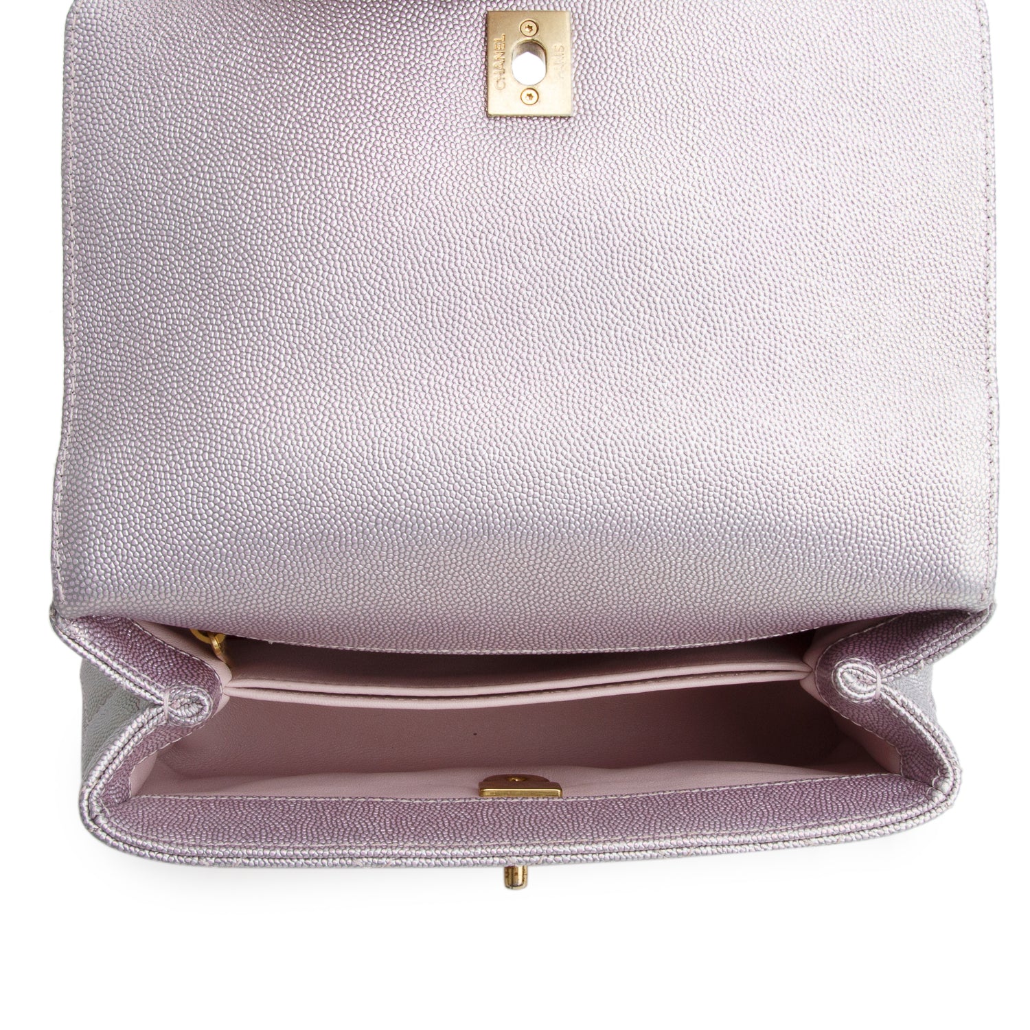 Chanel Metallic Pink Caviar Quilted Mini Coco Top Handle Flap Bag