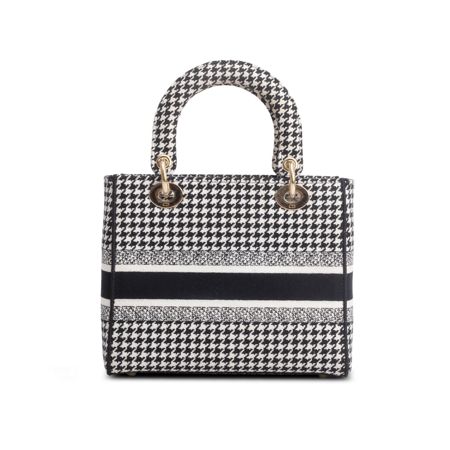 Christian Dior 2022 Black/White Houndstooth Embroidered Medium Lady D-Lite Bag w/ Strap