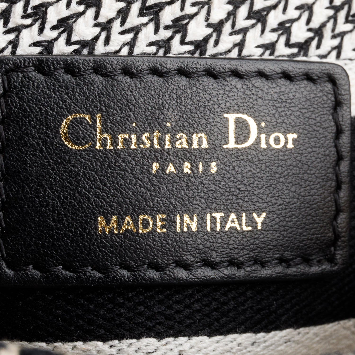 Christian Dior 2022 Black/White Houndstooth Embroidered Medium Lady D-Lite Bag w/ Strap