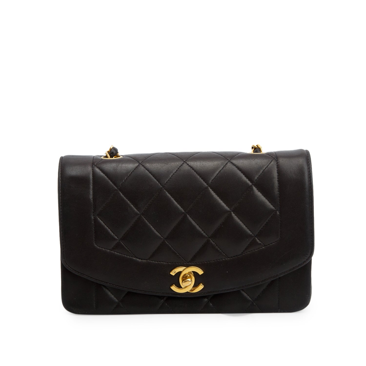 Chanel Vintage Black Lambskin Quilted Small Diana Single Flap w/ Authenticity Card