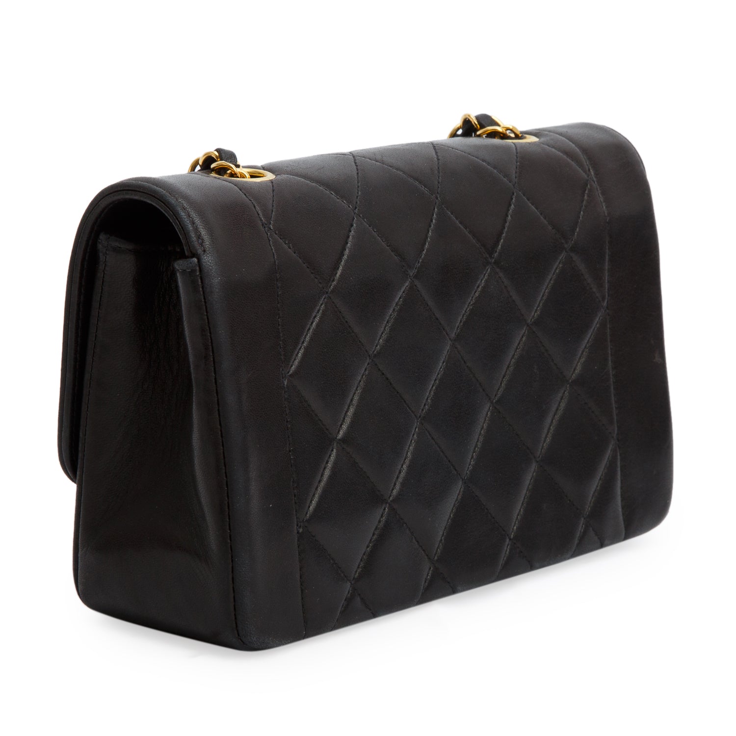 Chanel Vintage Black Lambskin Quilted Small Diana Single Flap w/ Authenticity Card