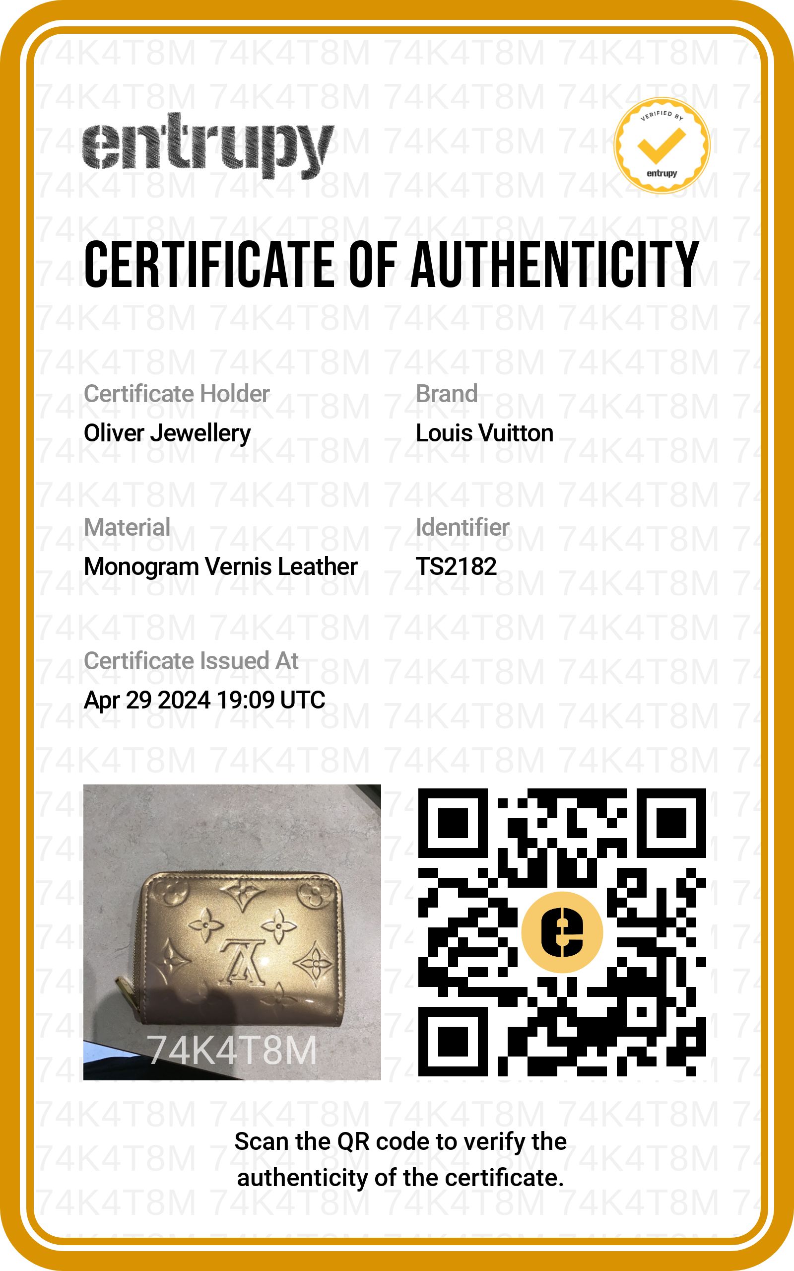 Louis Vuitton Beige Monogram Vernis Leather Zippy Coin Purse