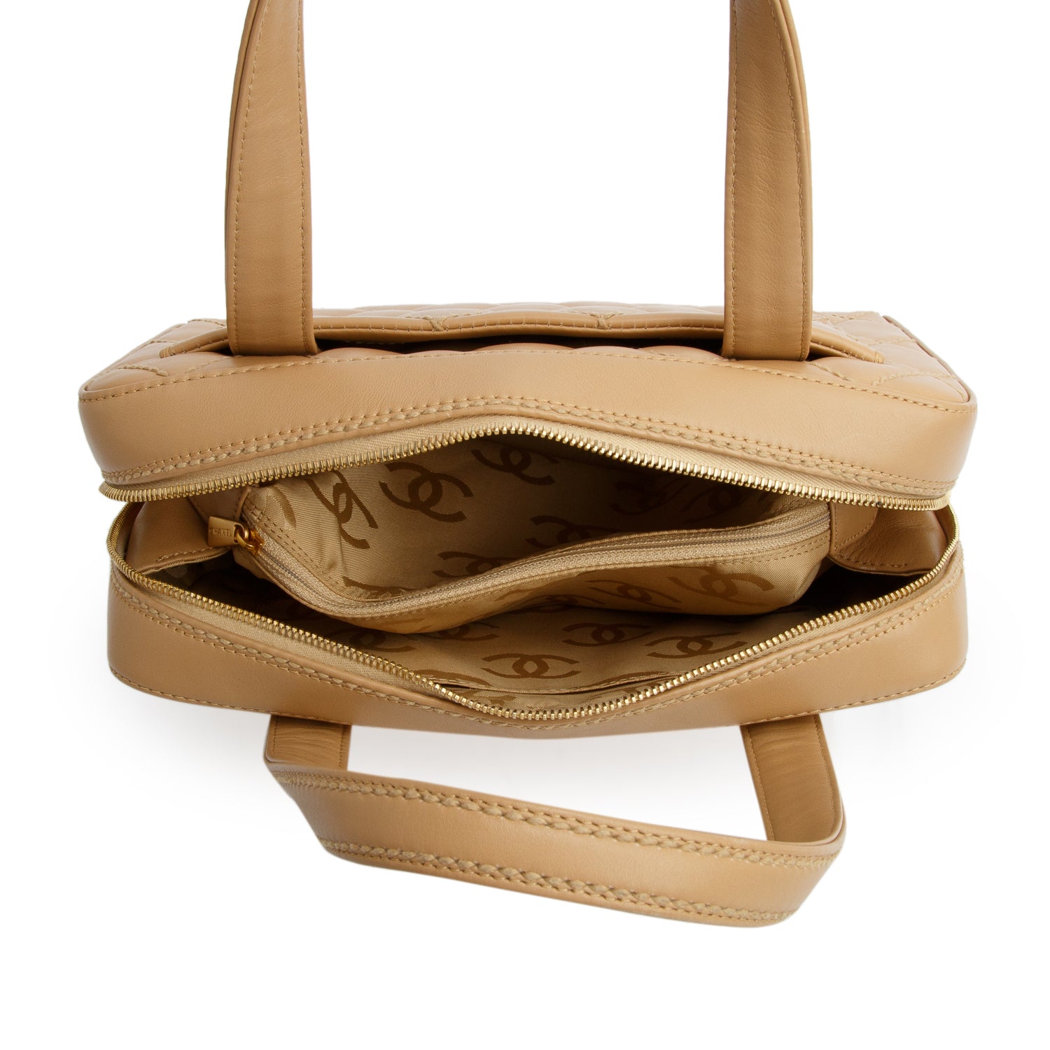 Chanel Beige Calfskin Contrast Stich Surpique Bowler w/ Authenticity Card & Pouch