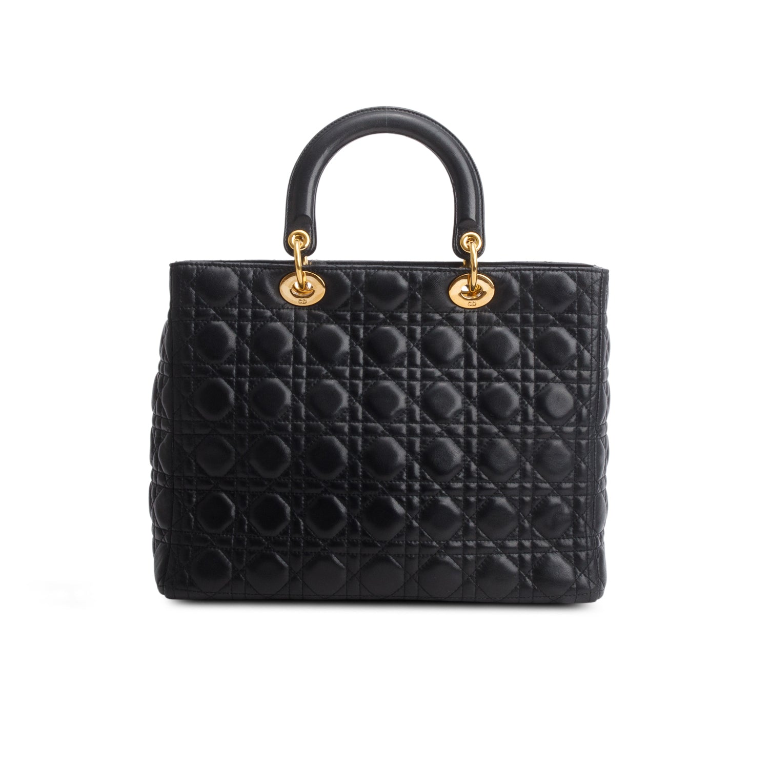 Christian Dior Black Lambskin Cannage Large Lady Dior Bag w/ Strap