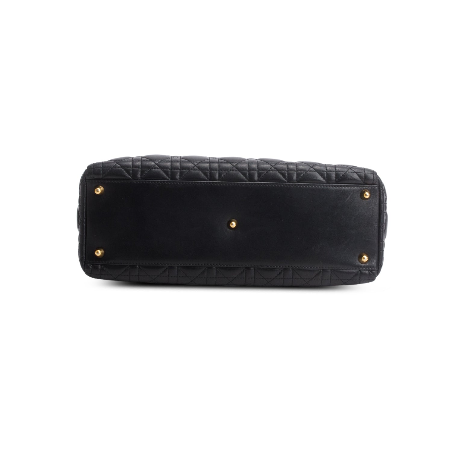 Christian Dior Black Lambskin Cannage Large Lady Dior Bag w/ Strap