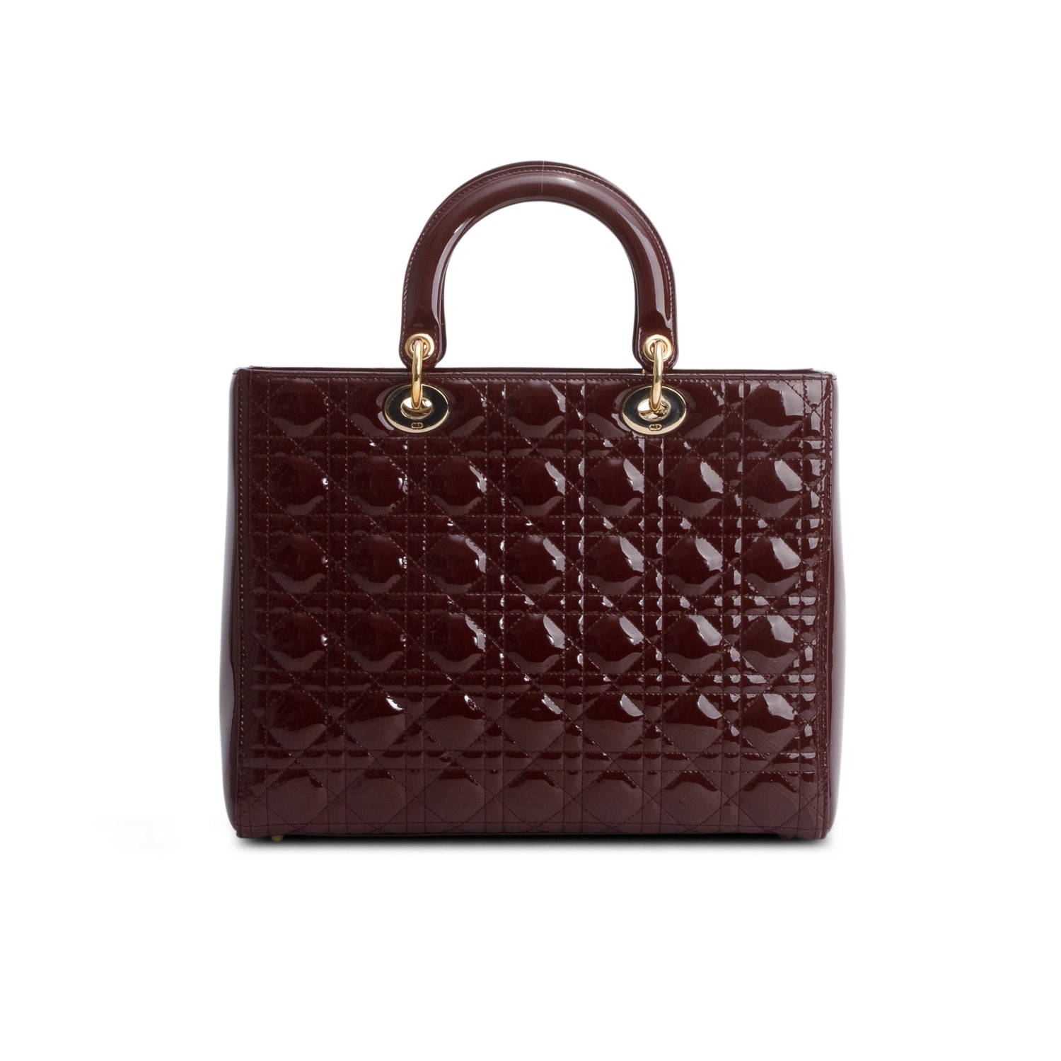 Christian Dior Burgundy Cannage Patent Leather Large Lady Dior w/ Strap & Authenticity Card