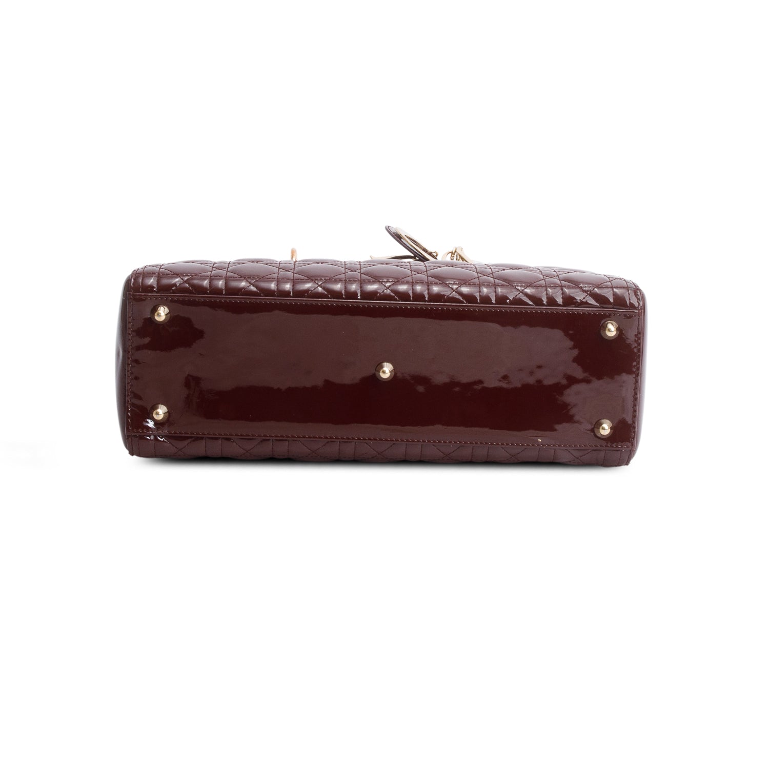 Christian Dior Burgundy Cannage Patent Leather Large Lady Dior w/ Strap & Authenticity Card