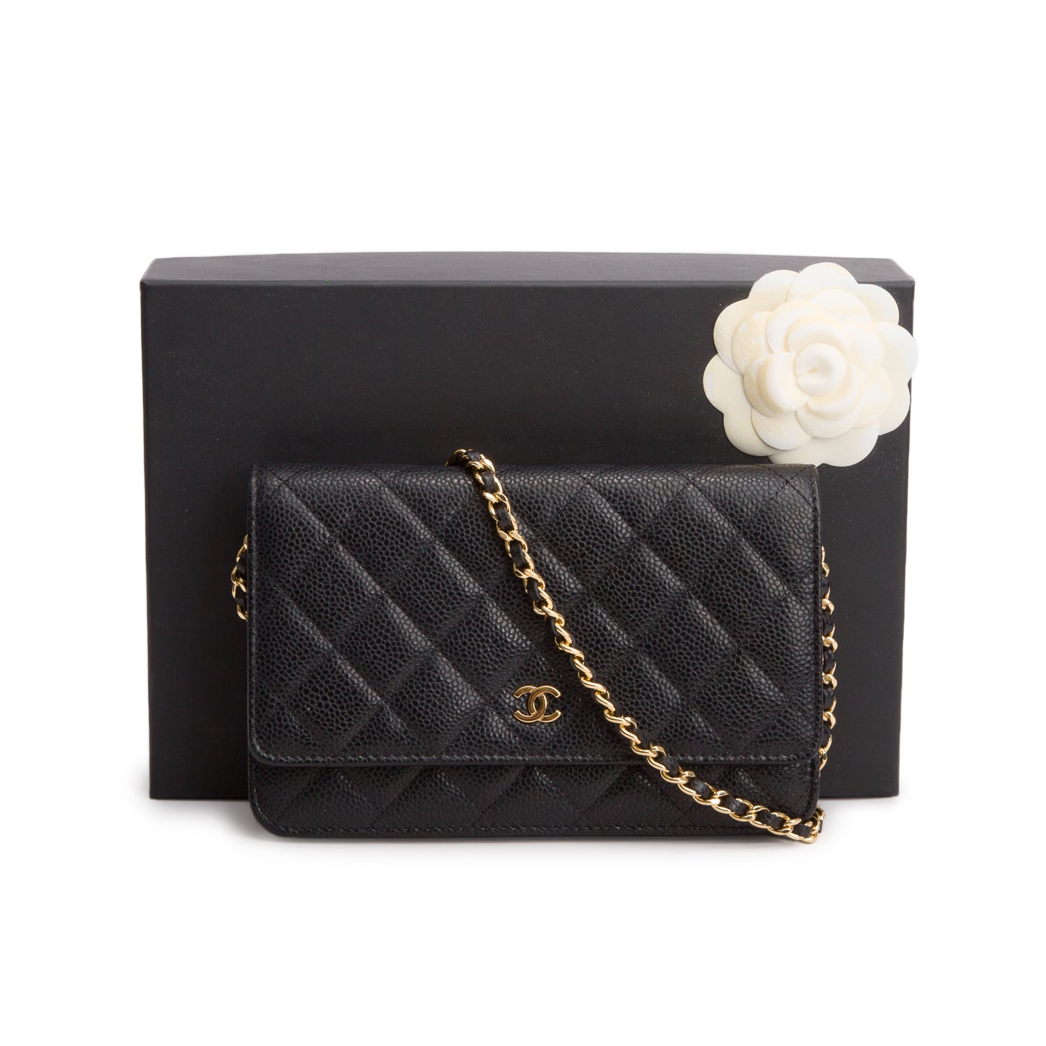 Chanel Black Caviar Quilted Classic Wallet on Chain w/ Box & Authenticity Card