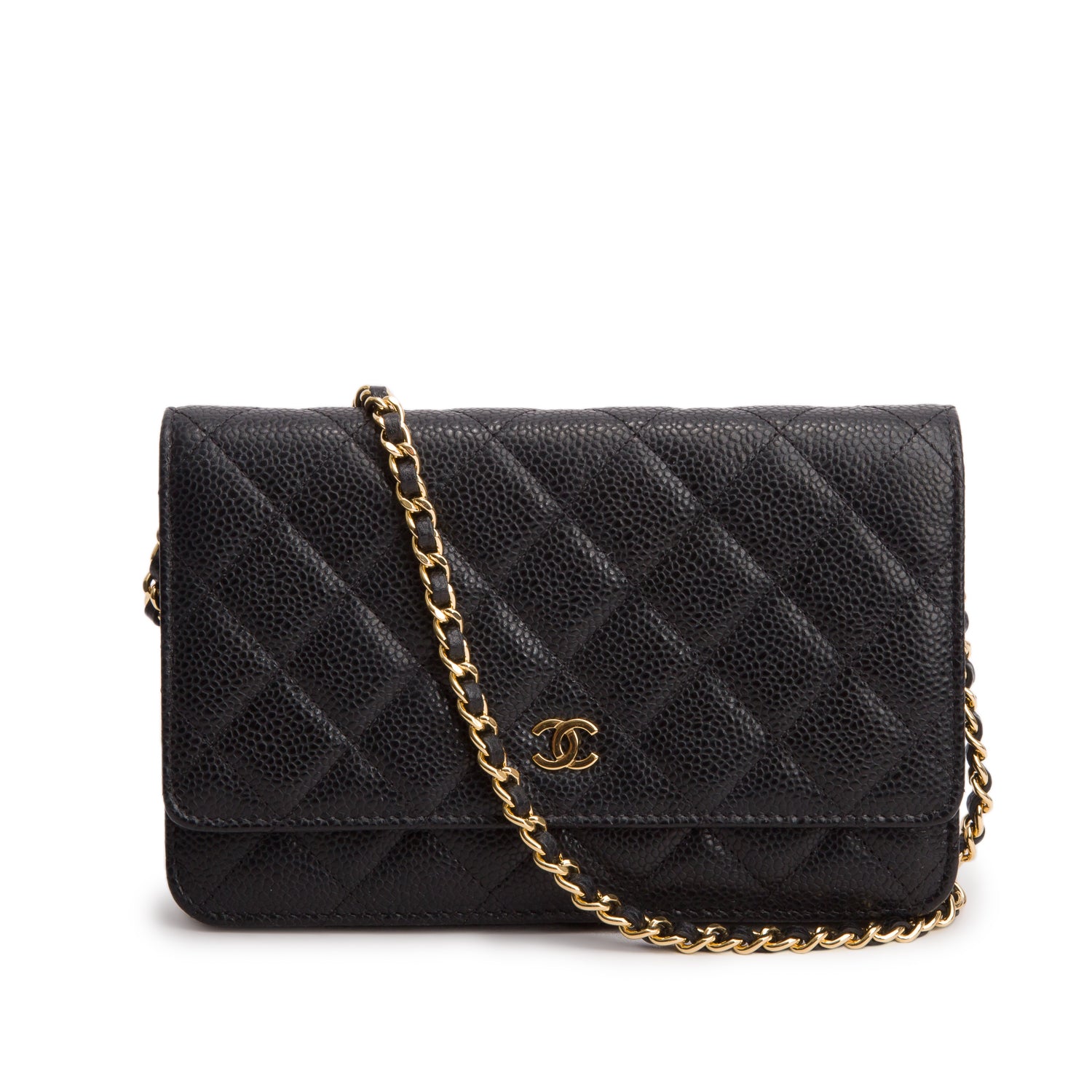 Chanel Black Caviar Quilted Classic Wallet on Chain w/ Box & Authenticity Card