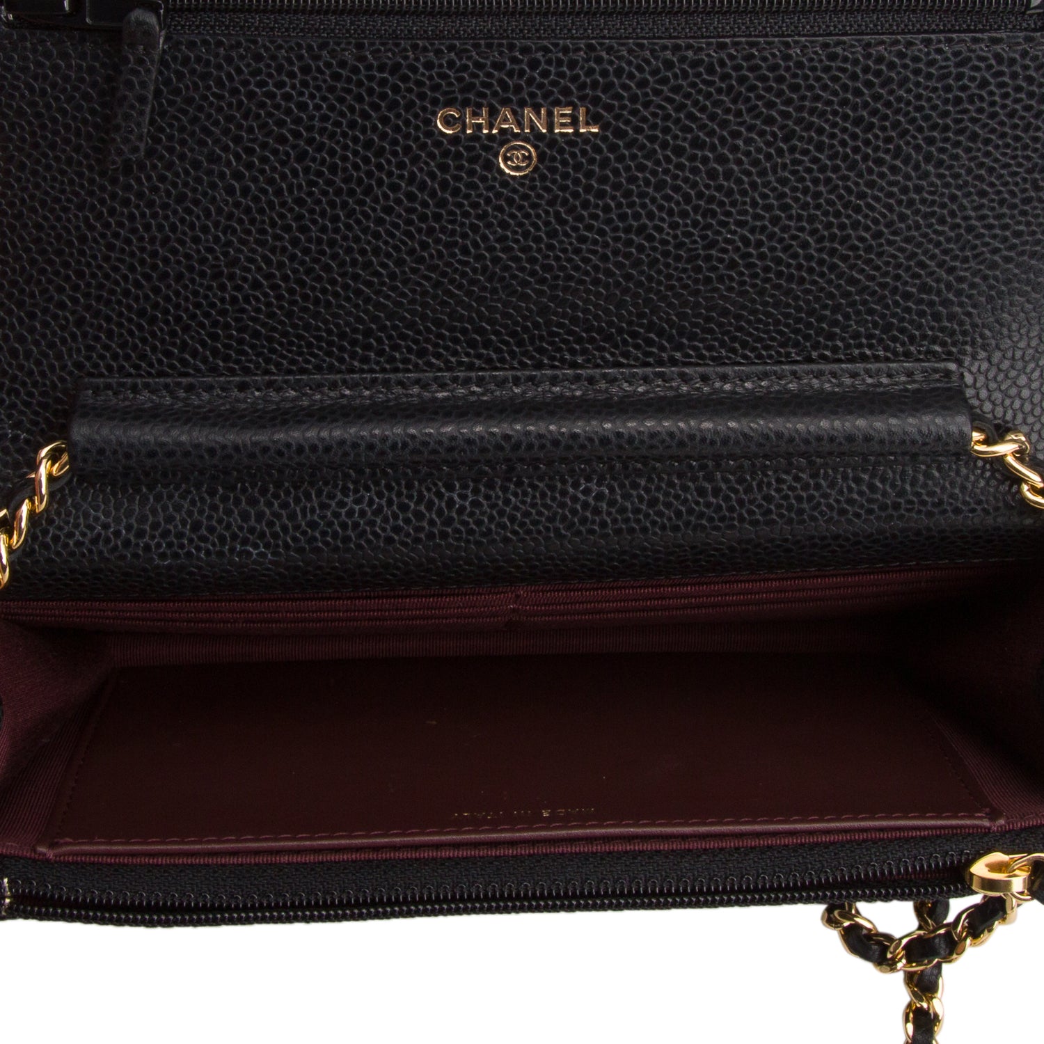 Chanel Black Caviar Quilted Classic Wallet on Chain w/ Box & Authenticity Card