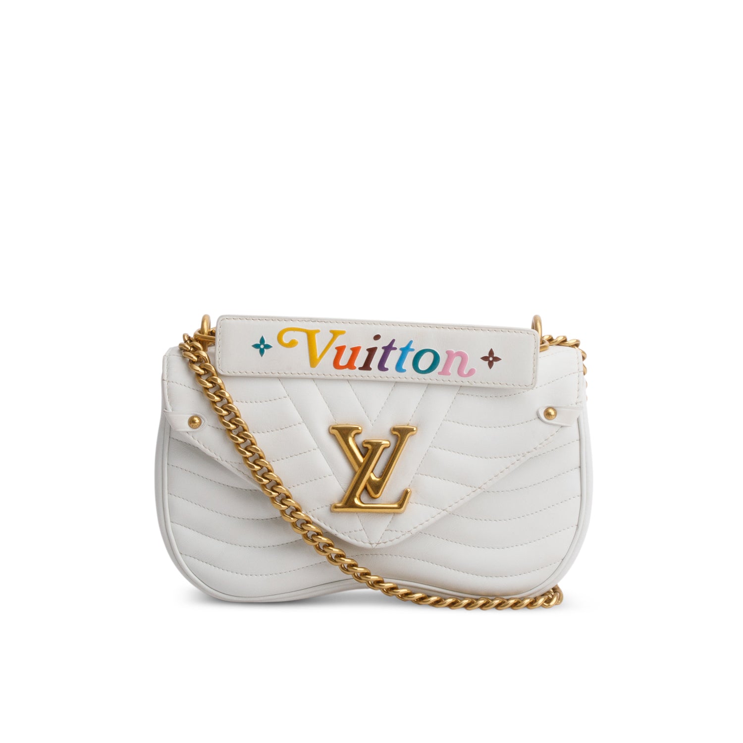 Louis Vuitton White Calfskin New Wave Chain MM Bag