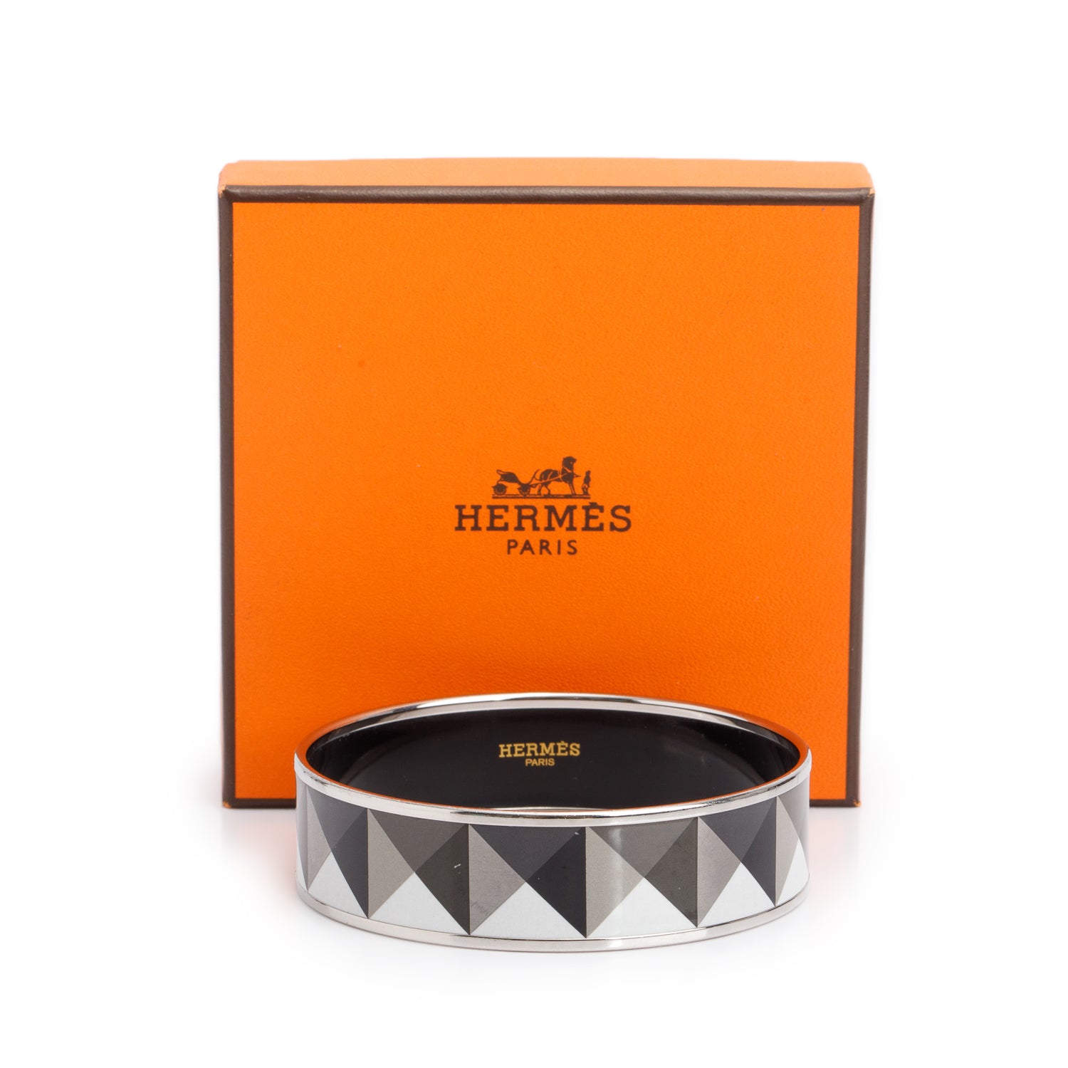 Hermes Palladium-Plated Multicolor 'Clous De Trompe' Enamel Wide Bangle w/ Box