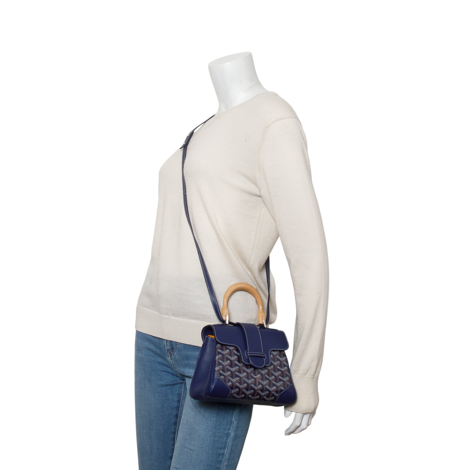 Goyard Navy Leather & Goyardine Canvas Saigon Souple Mini Bag w/ Strap