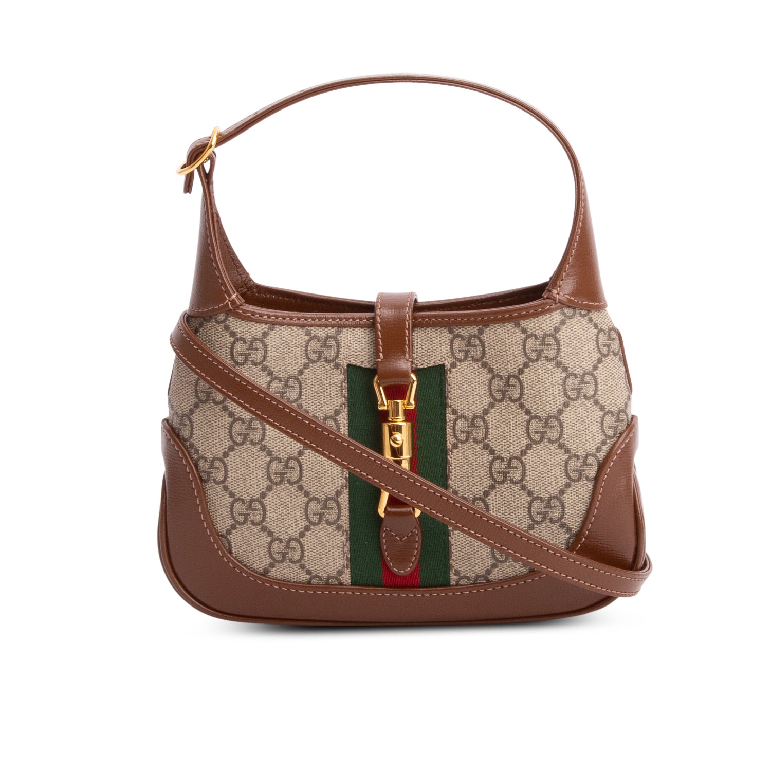 Gucci GG Supreme Monogram Azalea Calfskin Web Mini Jackie 1961 w/ Strap