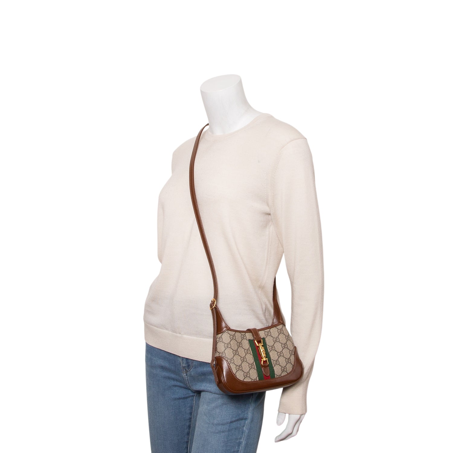 Gucci GG Supreme Monogram Azalea Calfskin Web Mini Jackie 1961 w/ Strap