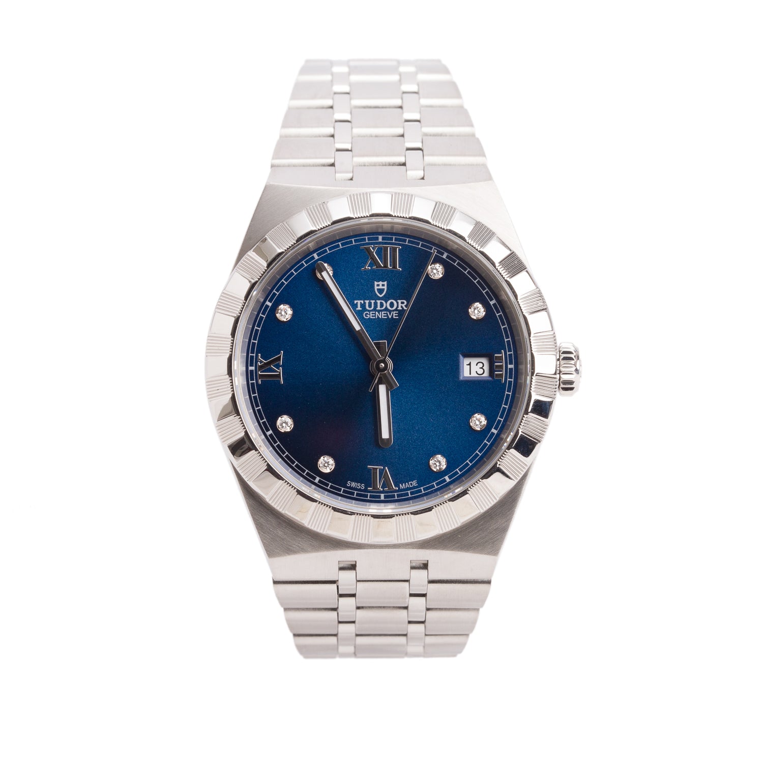Tudor 2024 Stainless Steel Royal Date 38 MM Automatic Watch Blue Diamond Dial 28500 w/ Box & Papers