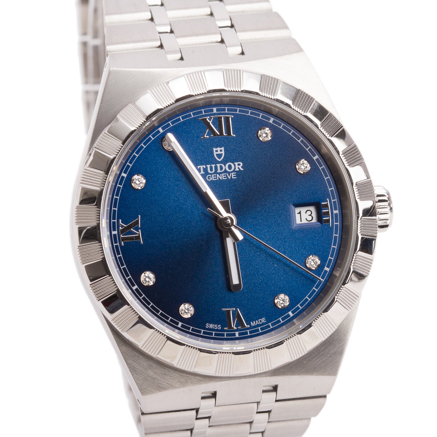 Tudor 2024 Stainless Steel Royal Date 38 MM Automatic Watch Blue Diamond Dial 28500 w/ Box & Papers
