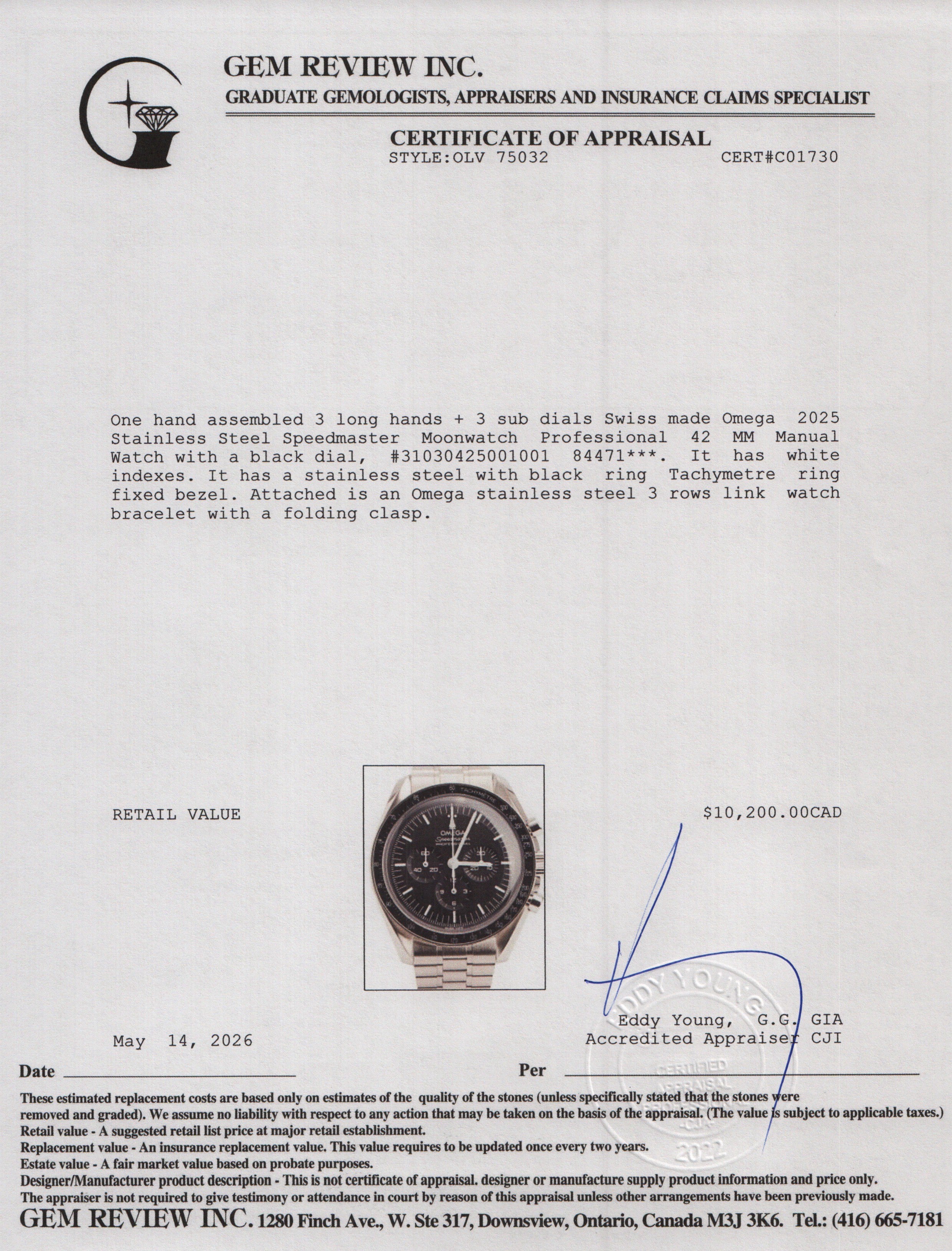 Omega 2025 Stainless Steel Speedmaster Moonwatch Professional 42 MM Manual Watch w/ Box & Papers