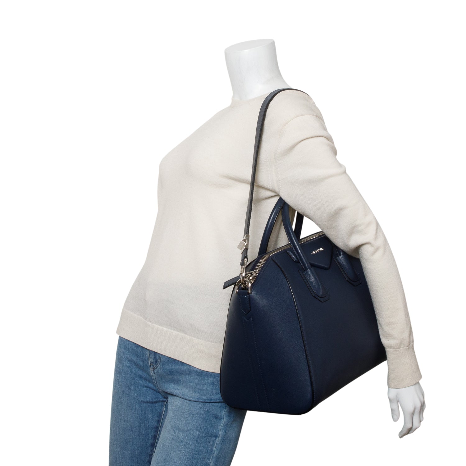 Givenchy Navy Sugar Goatskin Leather Medium Antigona w/ Strap