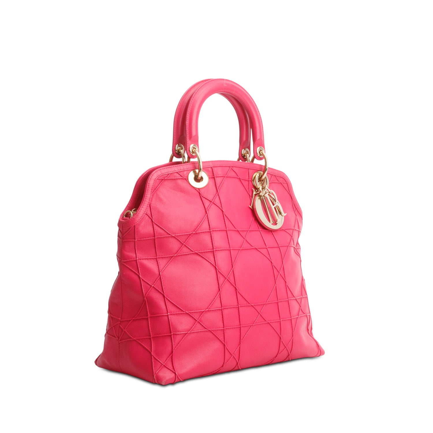 Christian Dior Pink Lambskin Cannage Medium Granville Tote w/ Strap & Authenticity Card