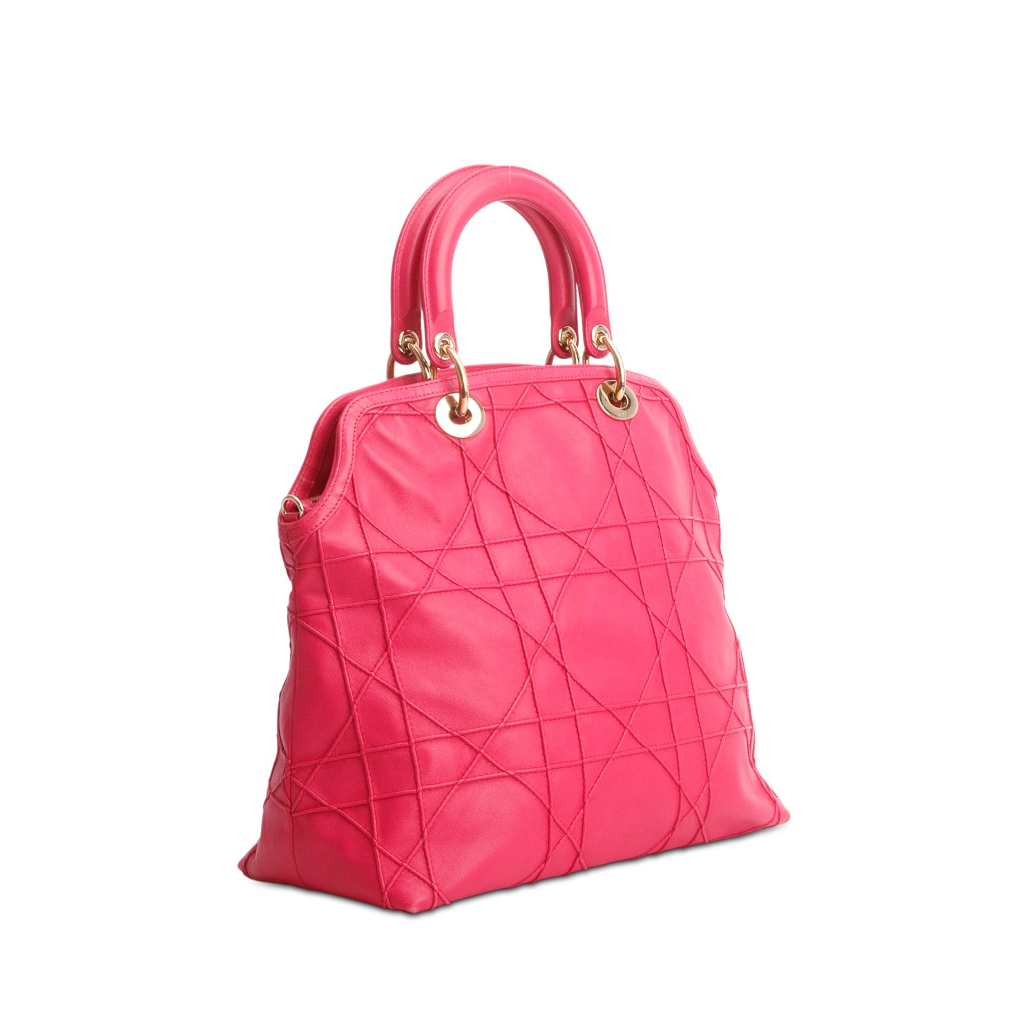Christian Dior Pink Lambskin Cannage Medium Granville Tote w/ Strap & Authenticity Card