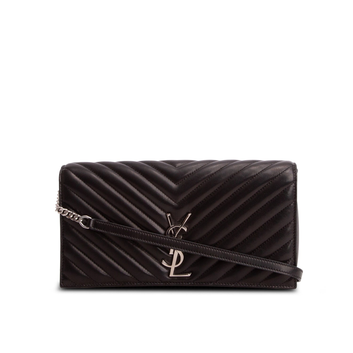 Saint Laurent 2022 Black Lambskin Matelasse Kate 99 Clutch w/ Box & Strap