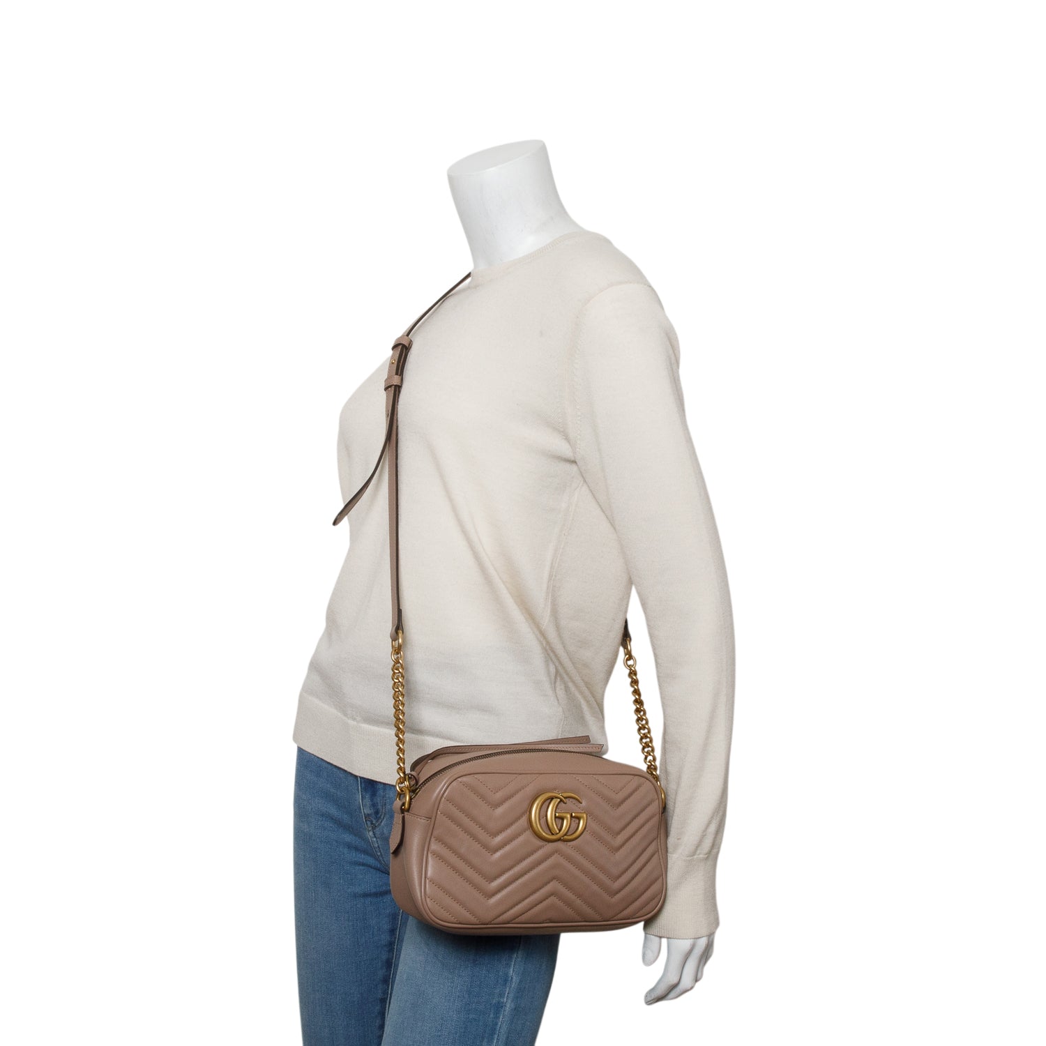 Gucci Beige GG Marmont Matelasse Small Camera Bag