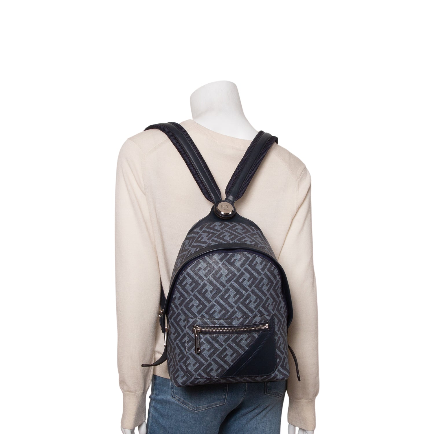 Fendi Grey FF Diagonal Chiodo Small Backpack