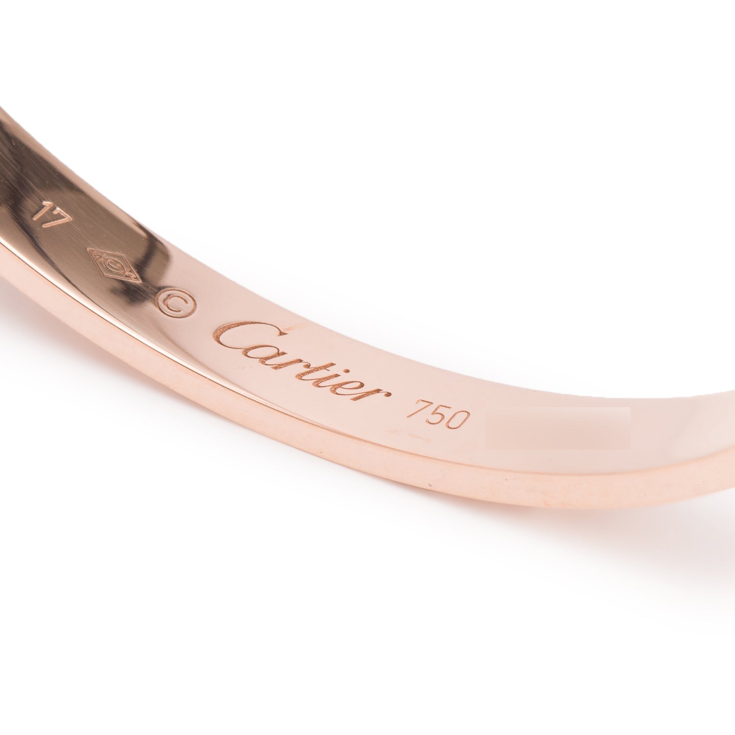 Cartier 18k Rose Gold Love Cuff, Size 17 w/ Box & Certificate