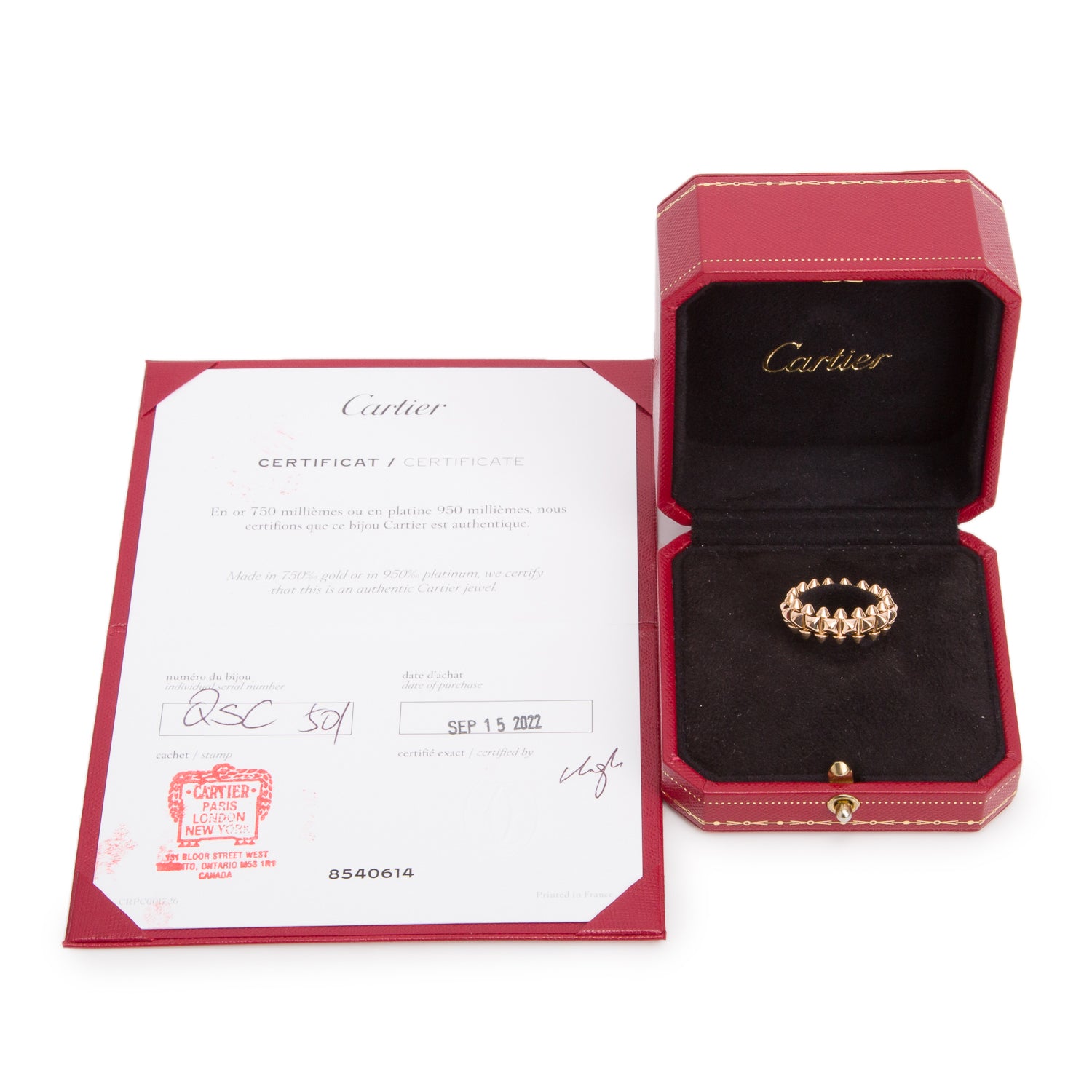 Cartier 2022 18k Rose Gold Clash De Cartier Ring, Small Model, Size 52 6 w/ Box, Receipt & Certificate
