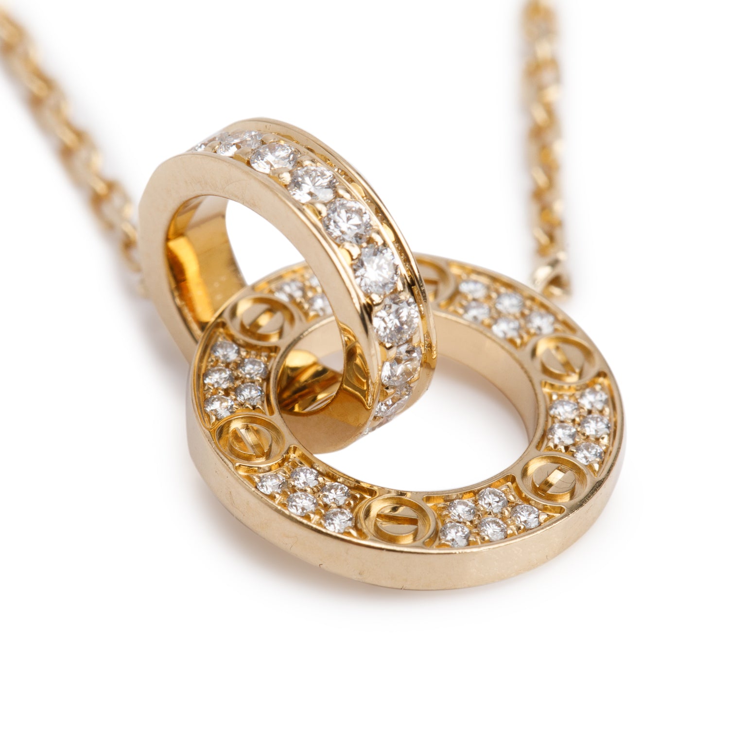 Cartier 2026 18k Yellow Gold Pave Diamond Love Pendant Necklace w/ Box & Certificate