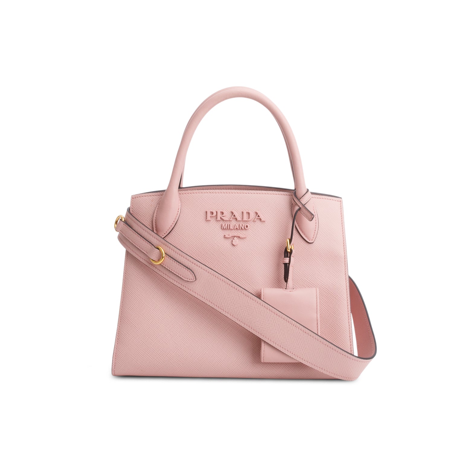 Prada Pink Saffiano Cuir Calfskin Small Monochrome Top Handle Tote w/ Authenticity Card & Strap